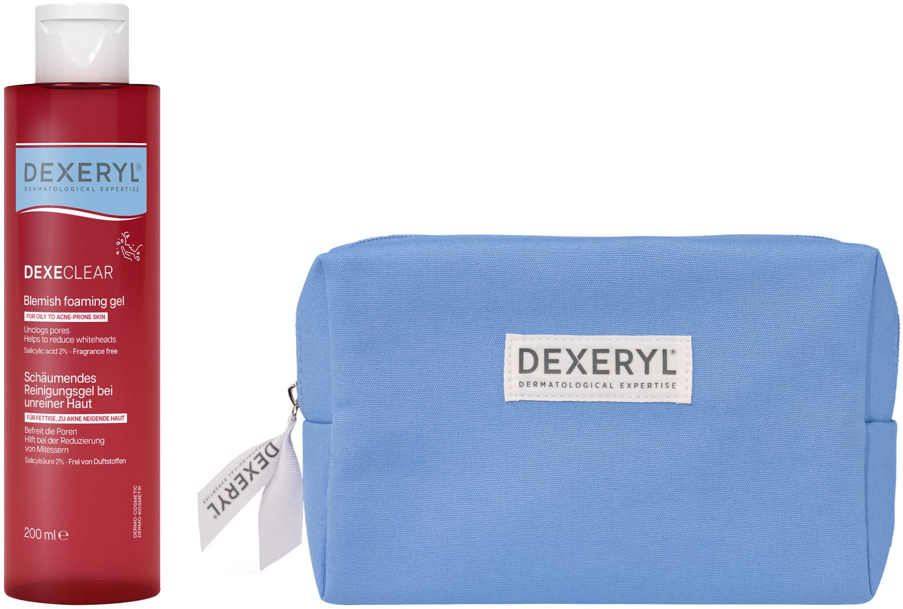 Dexeryl Dexeclear schäumendes Reinigungsgel 200 ml + gratis Kosmetiktasche 1 Stück