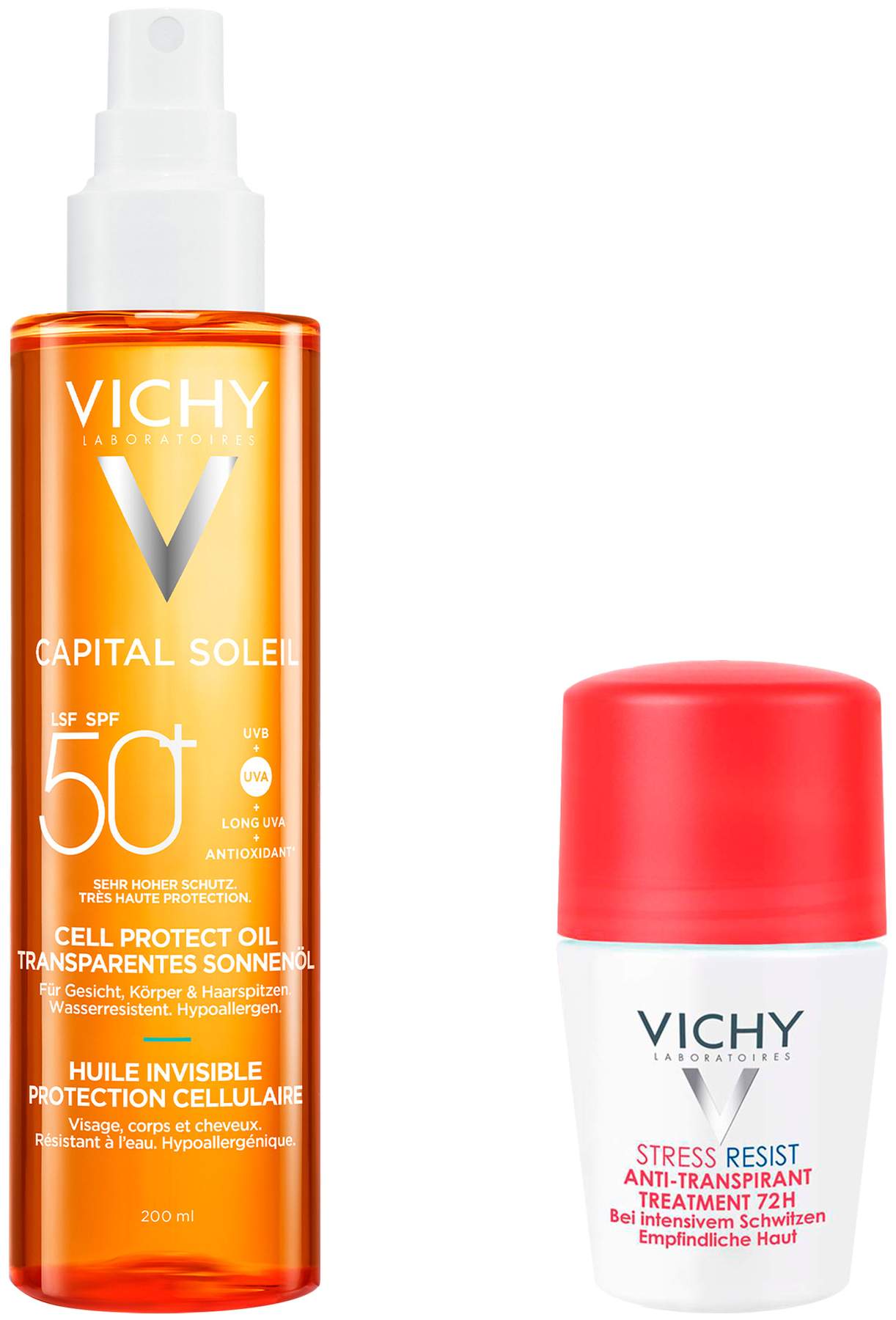 Vichy Capital Soleil Cell Protect Oil LSF 50 200 ml + gratis Vichy Deo Stress Resist 72h 50 ml