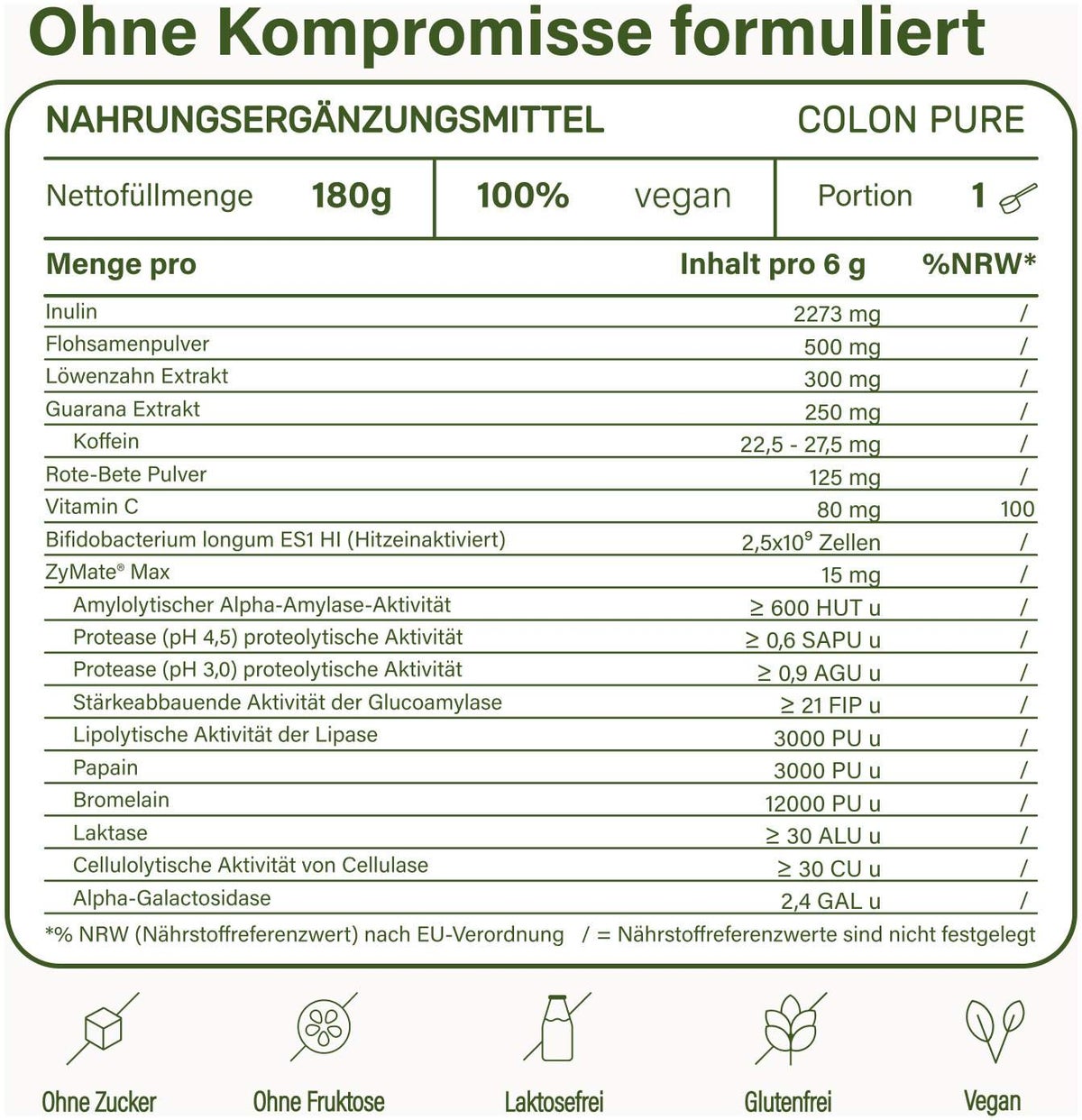 Nupure Colon Pure Transit Pulver Flohsamenschalen 180 G