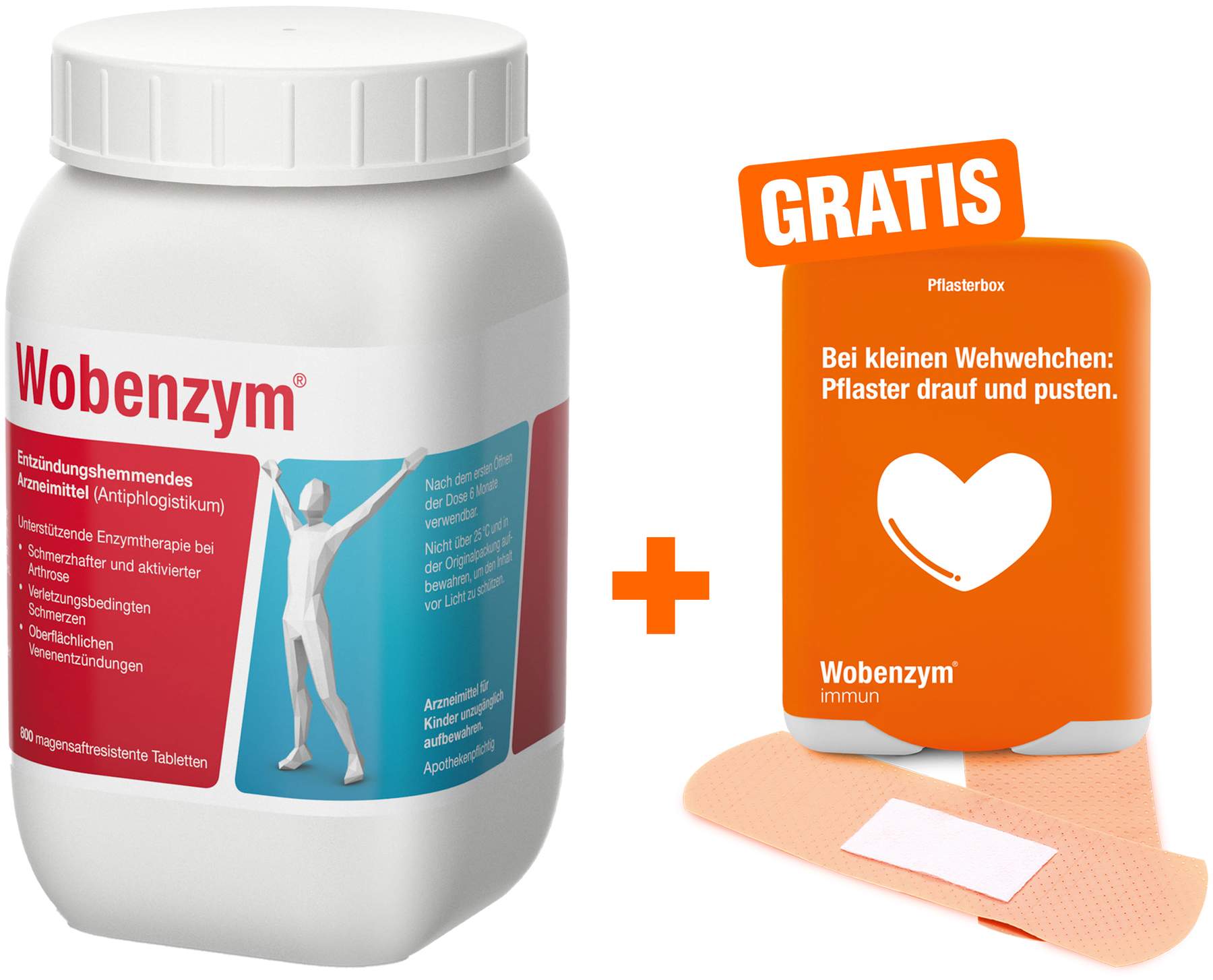 Wobenzym 800 magensaftresistente Tabletten + gratis Pflasterbox zu Wobenzym 1 Stück