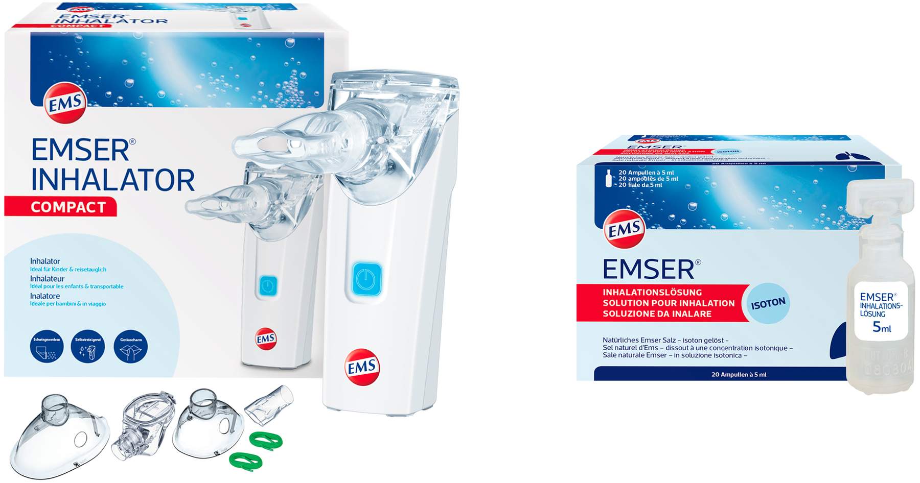 Emser Inhalator compact 1 Stück + gratis Inhalationslösung 20 x 5 ml Ampullen
