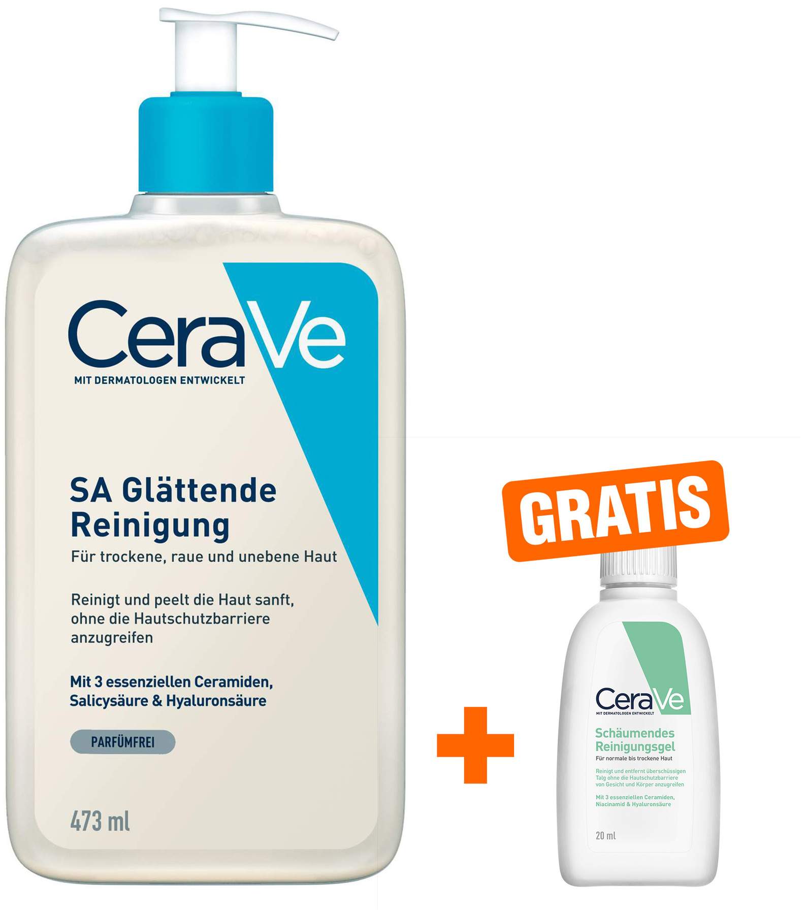 CeraVe SA Glättende Reinigung 473 ml + gratis Schäumendes Reinigungsgel 20 ml