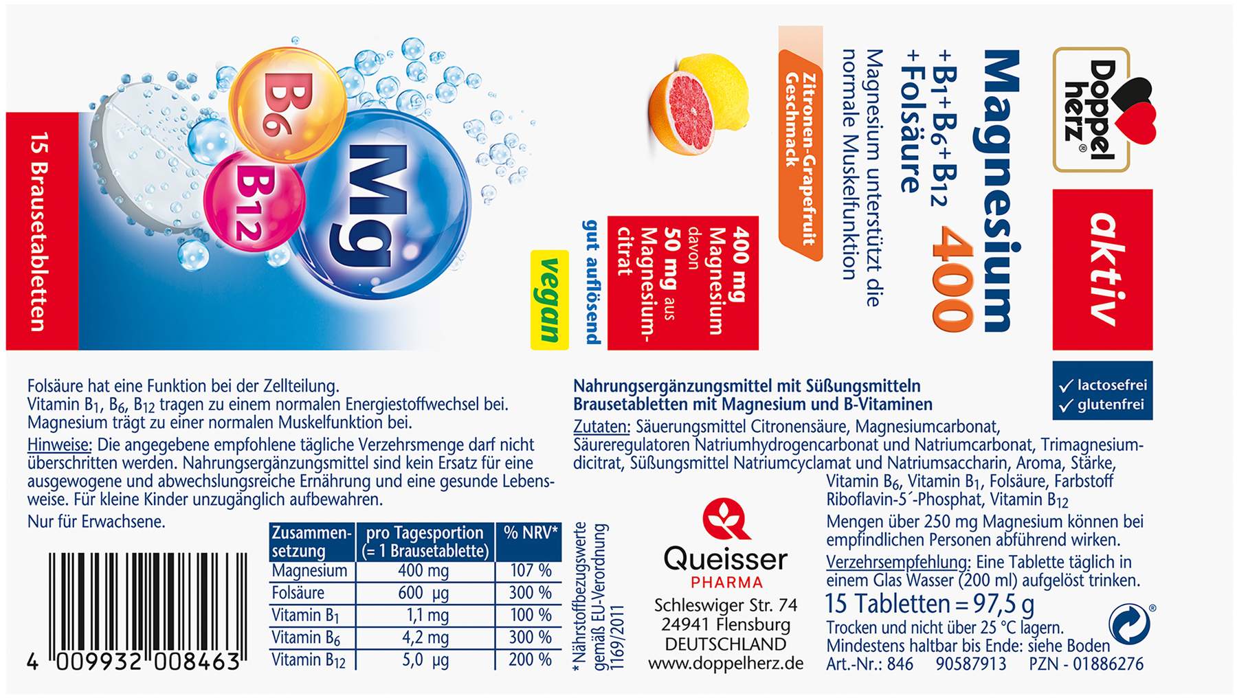 Doppelherz Aktiv Magnesium 400 Plsu B1, B6, B12, Folsäure 15...
