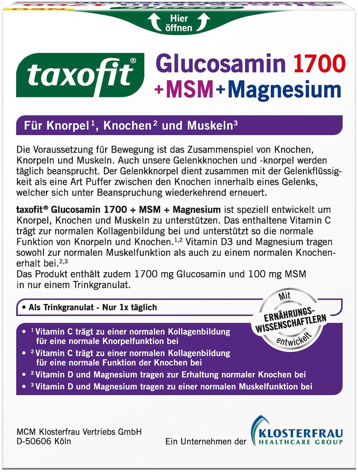 Taxofix Glucosamin 1700 + Msm + Magnesium 20 X 4 G Granulat