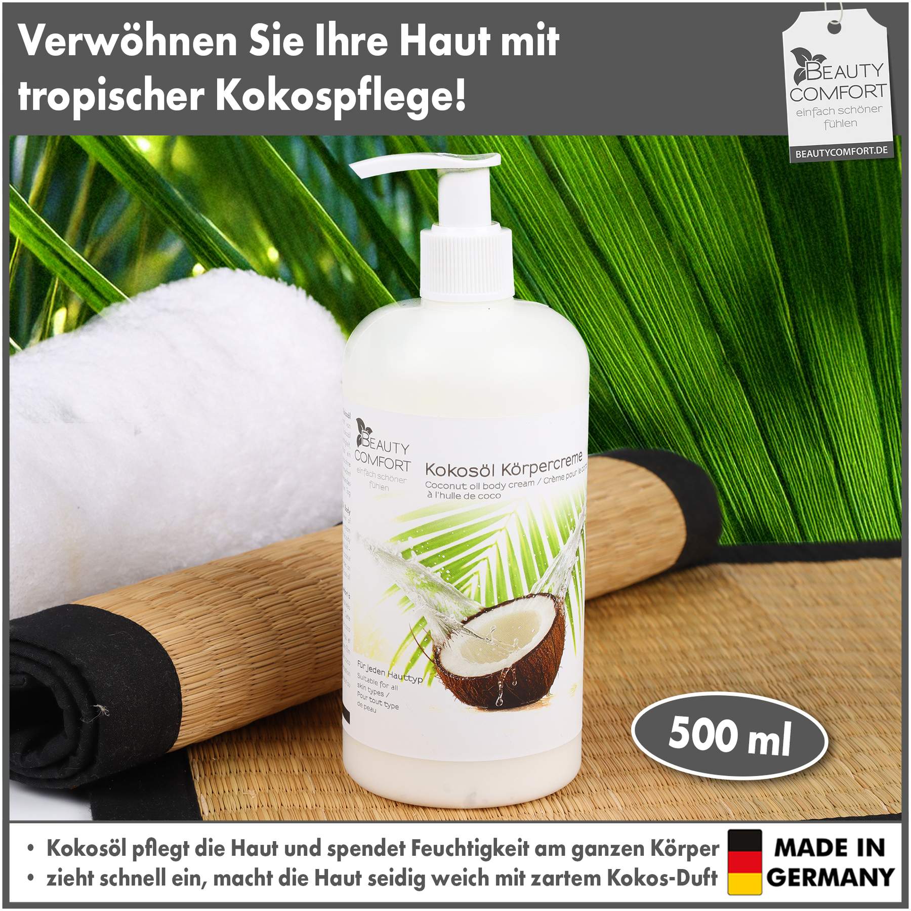 Beauty Comfort Kokosöl Körpercreme 500 ml Pumpspender