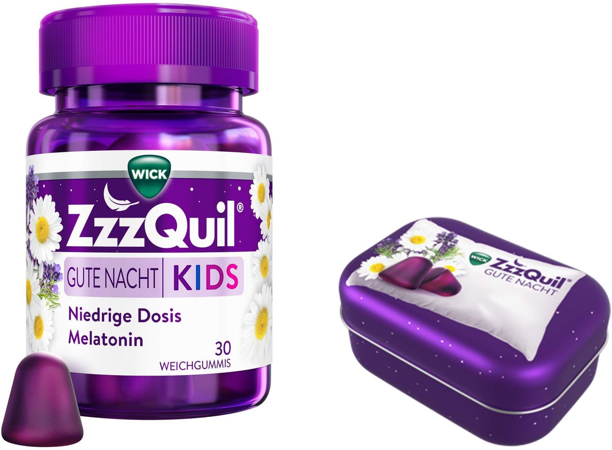Wick ZzzQuil Kids 30 Weichgummis + gratis Wick ZzzQuil Reise-Dose 1 Stück