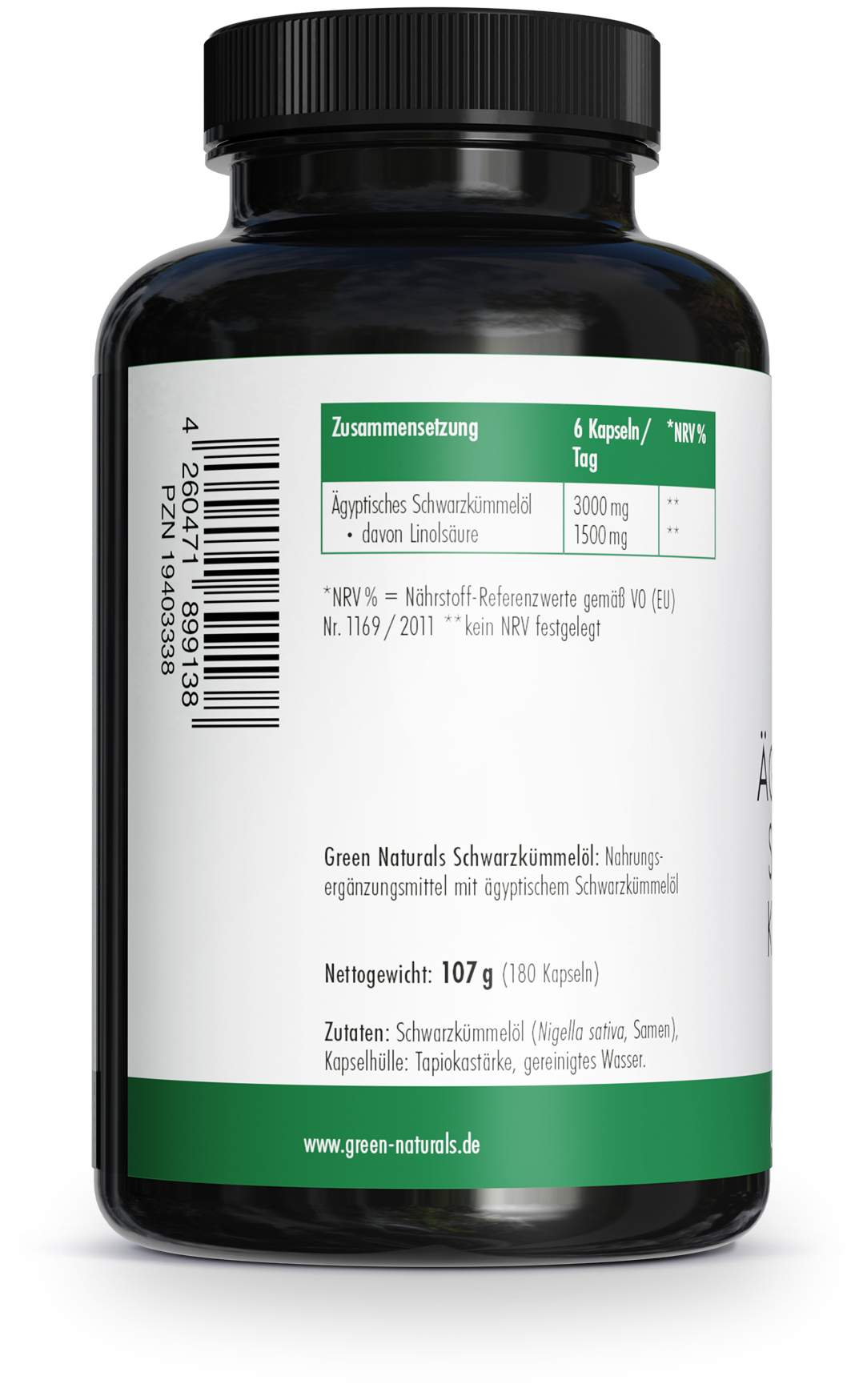 Green Naturals Ägyptisches Schwarzkümmelöl 180 Kapseln