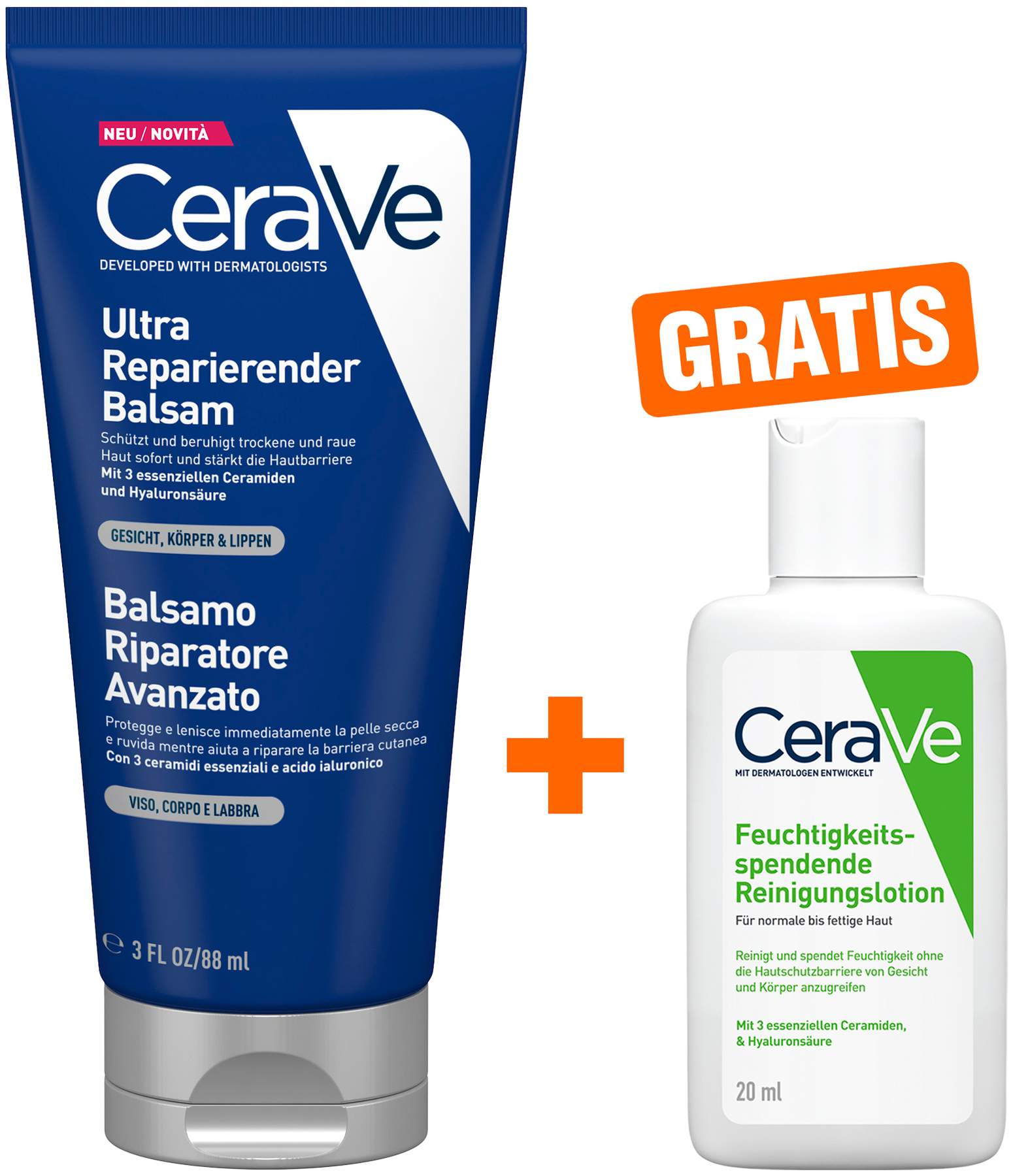 CeraVe ultra reparierender Balsam 88 ml + gratis CeraVe feuchtigkeitsspendende Reinigungslotion 20 ml
