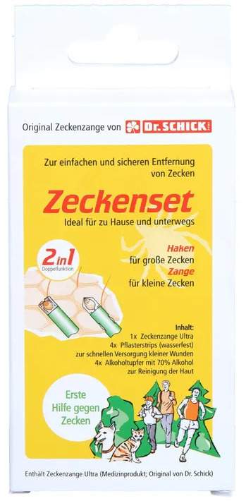 Zeckenset Dr.Schick 9tlg. Zange-Pflaster-Alkoholtuch