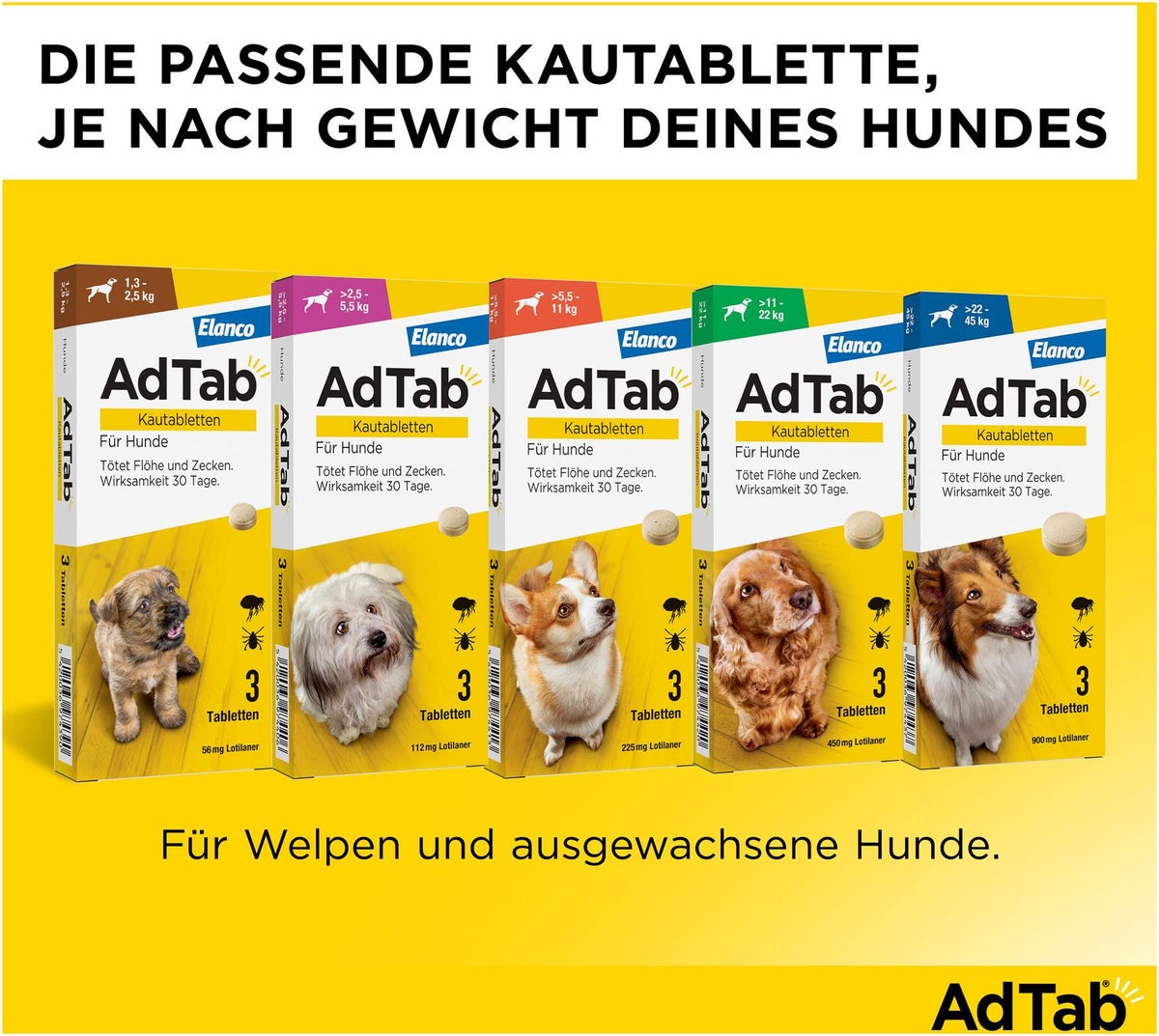 AdTab 225 mg für mittelgroße Hunde (5,5-11 kg) 3 Kautabletten