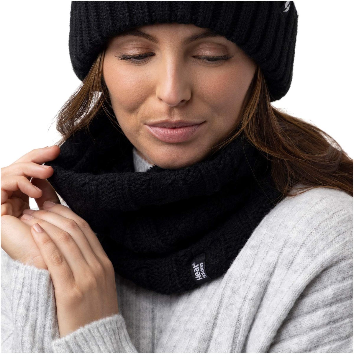 Heat Holders Thermo-Halswärmer mit Zopfmuster 1 Stück Schwarz