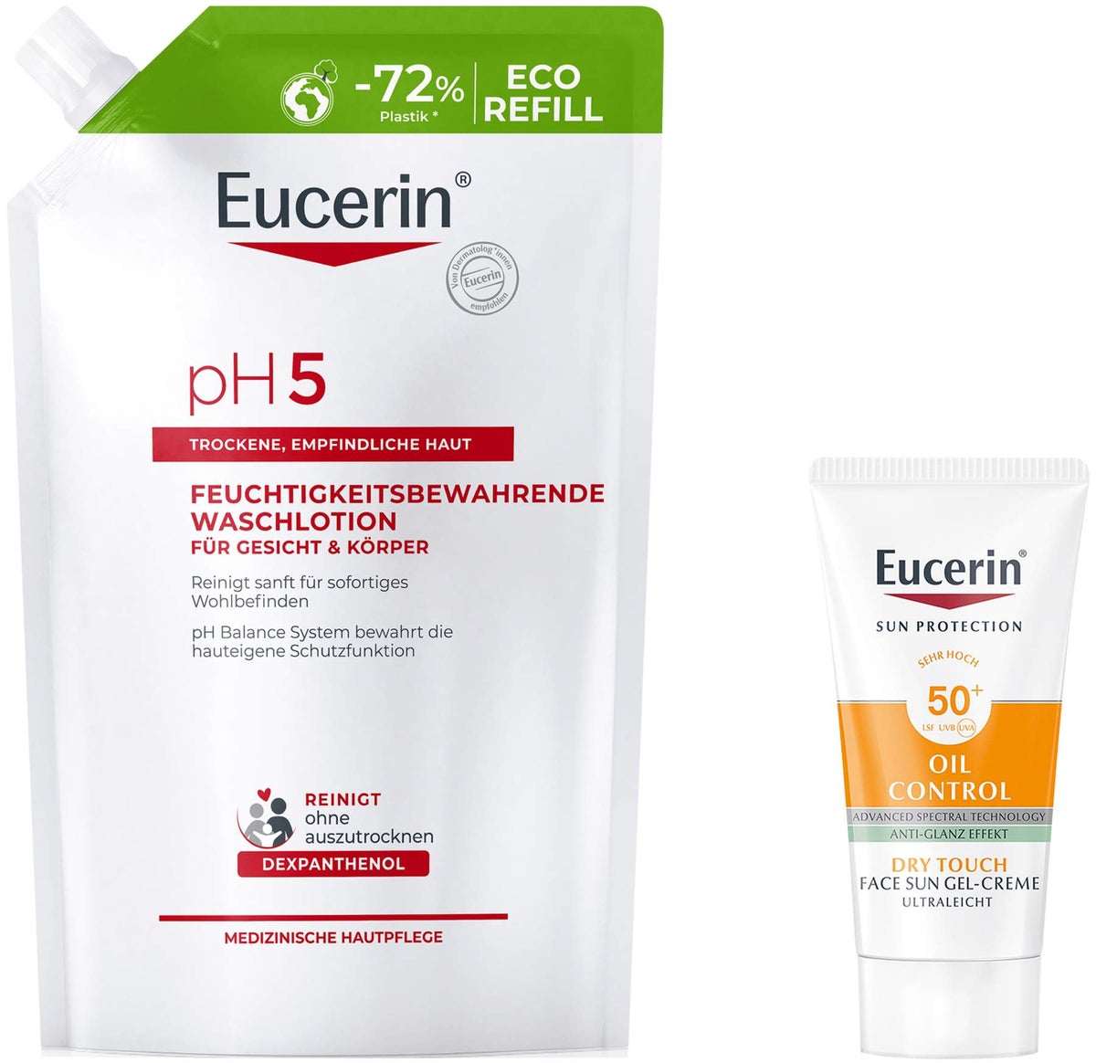 Eucerin pH5 Waschlotion 750 ml Nachfüllbeutel + gratis Eucerin Sun Gelcreme Oil Control 20 ml