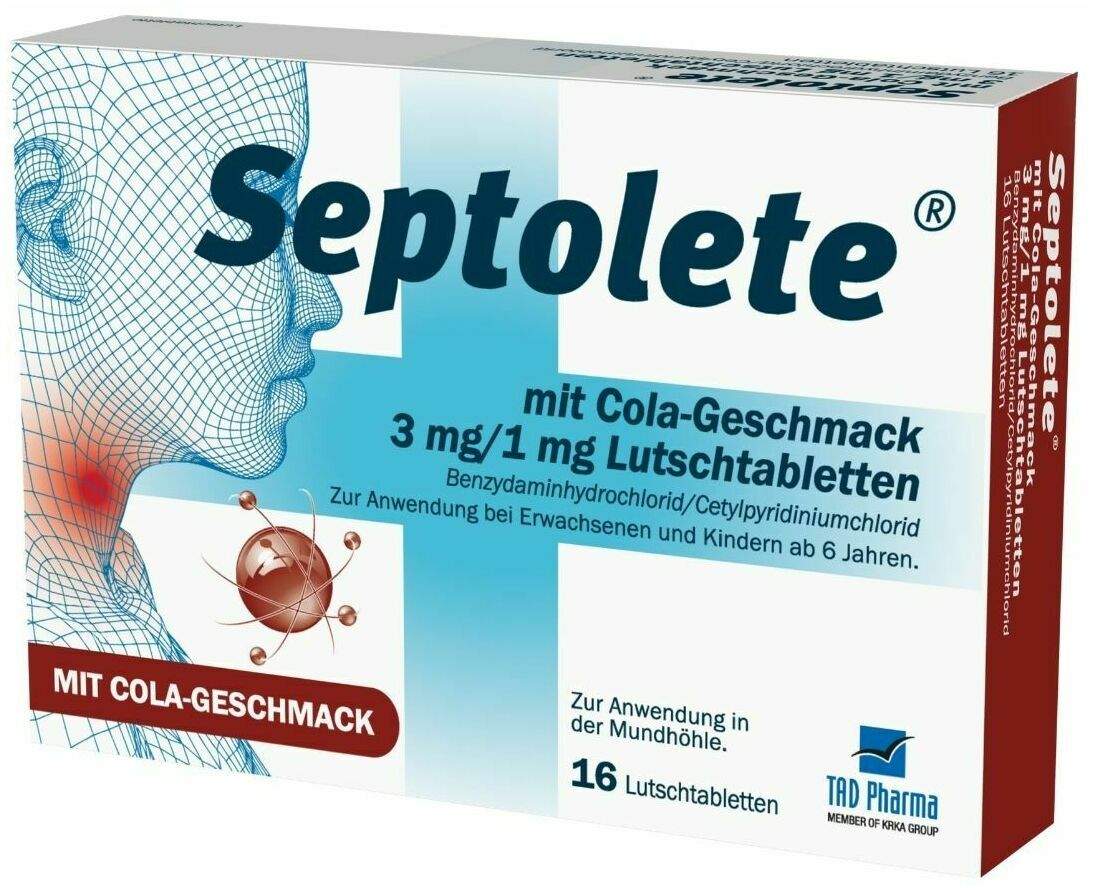 Septolete mit Cola Geschmack 3mg + 1mg  16 Lutschtabletten