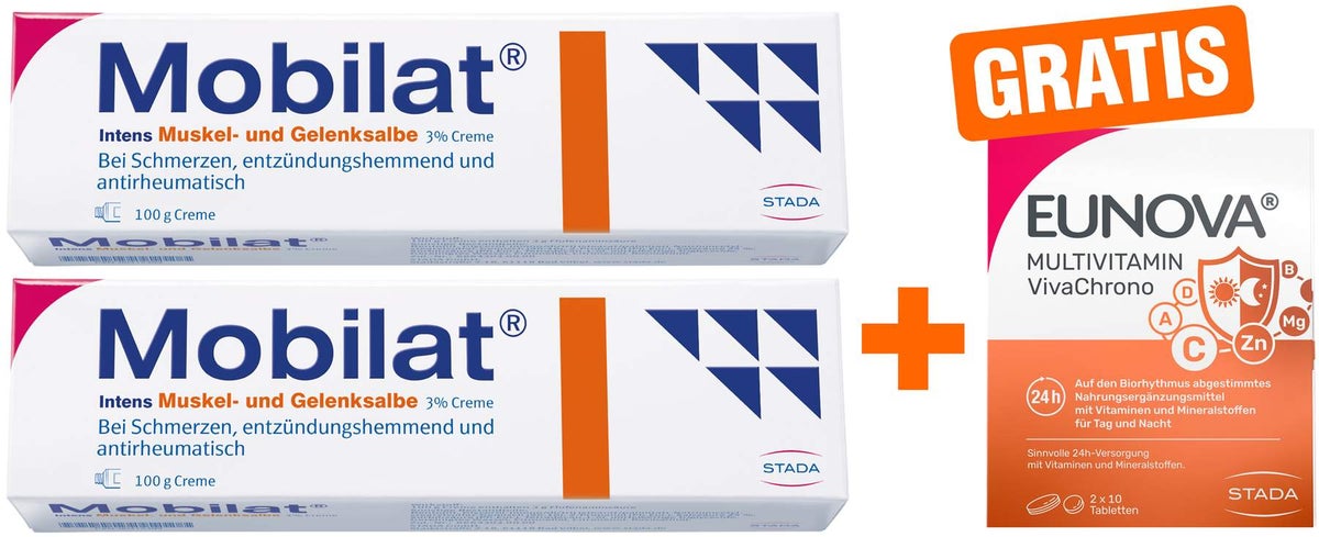 Mobilat intens Muskel- und Gelenksalbe 3 % 2 x 100 g + gratis Eunova VivaChrono 2 x 10 Tabletten