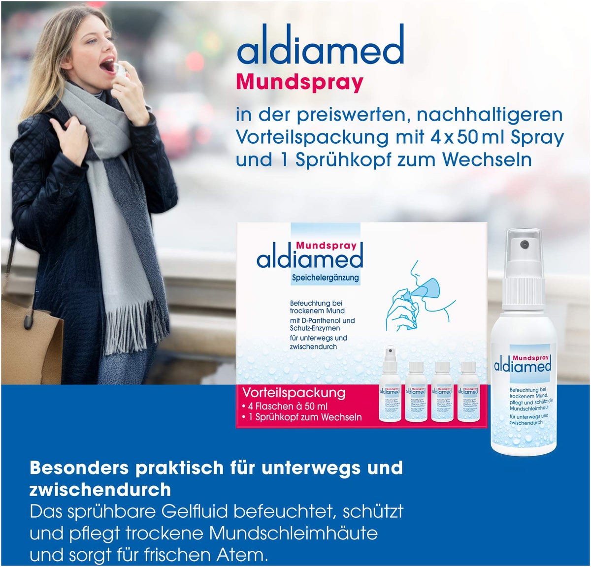 Aldiamed Mundspray zur Speichelergänzung Vorteilspackung 4 x 50 ml