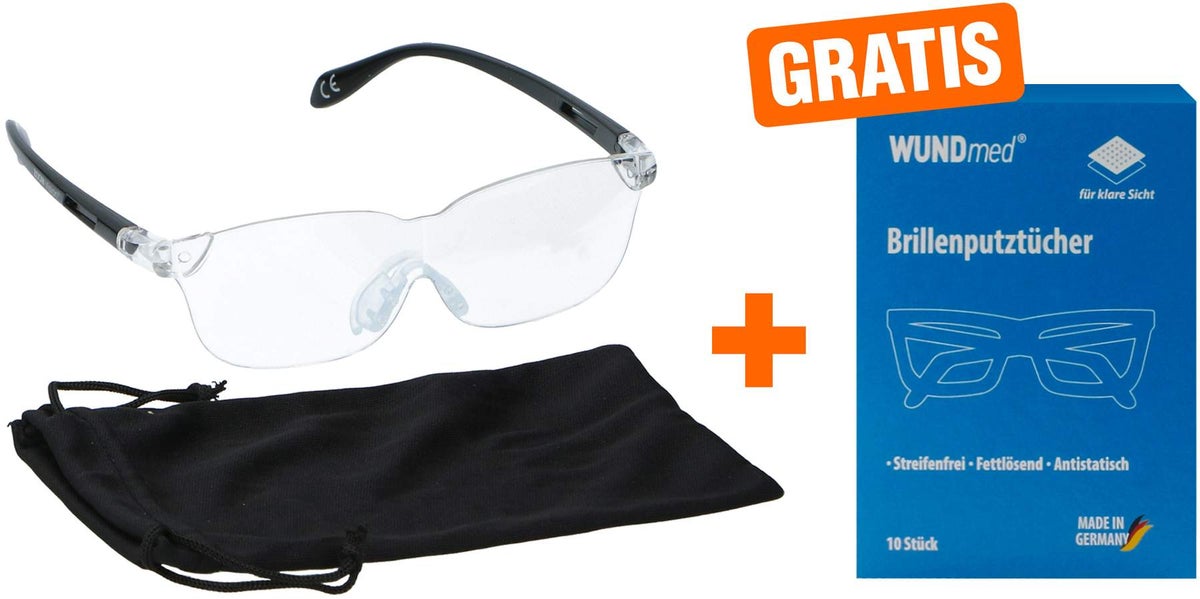Vergrößerungsbrille, schwarzinkl. Aufbewahrungsbeutel + Gratis Brillenputztücher 10 Stück