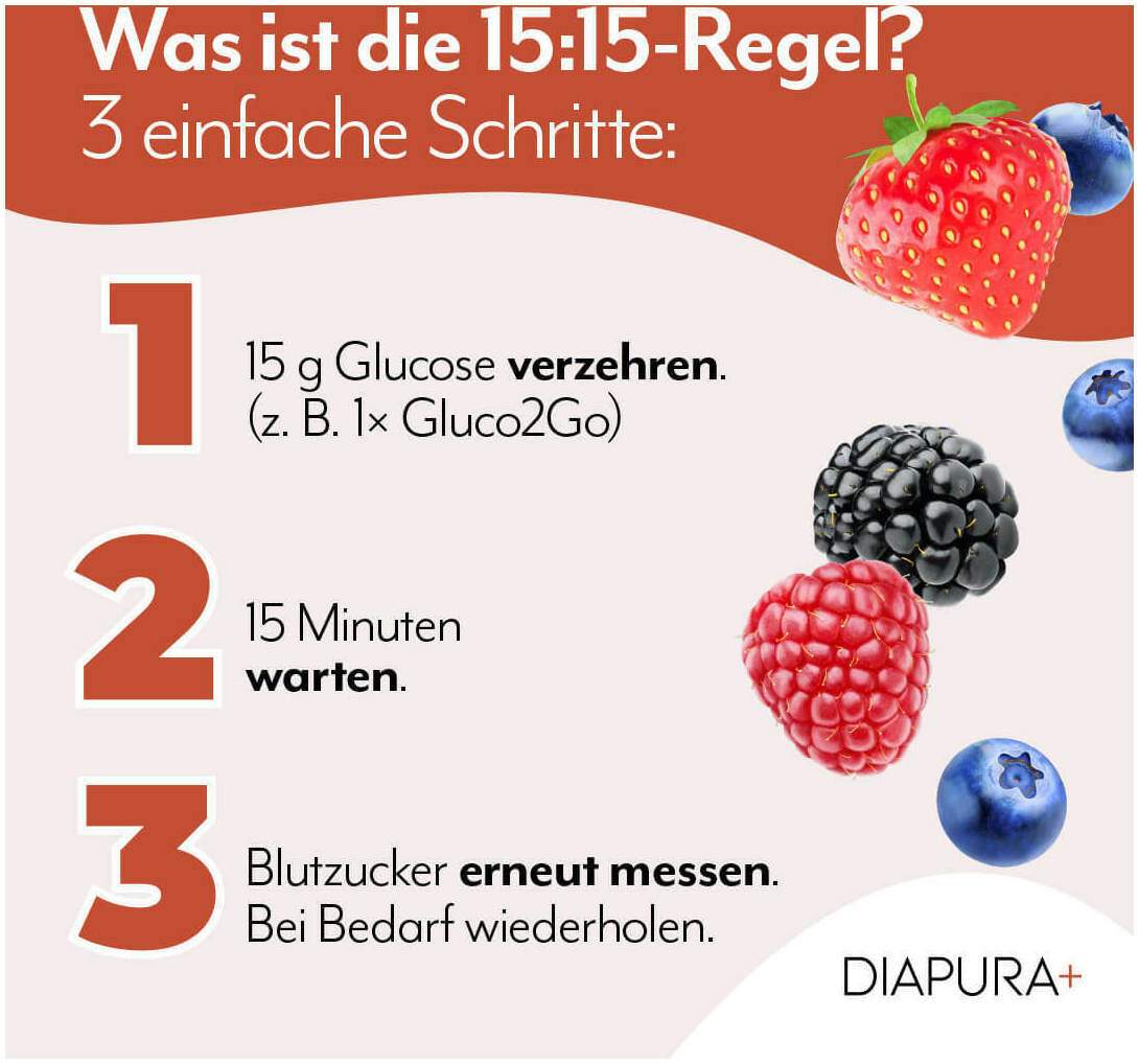 Diapura Gluco2Go Glucose-Gel 15 g Waldbeerengeschmack 12 Beutel je 30 ml