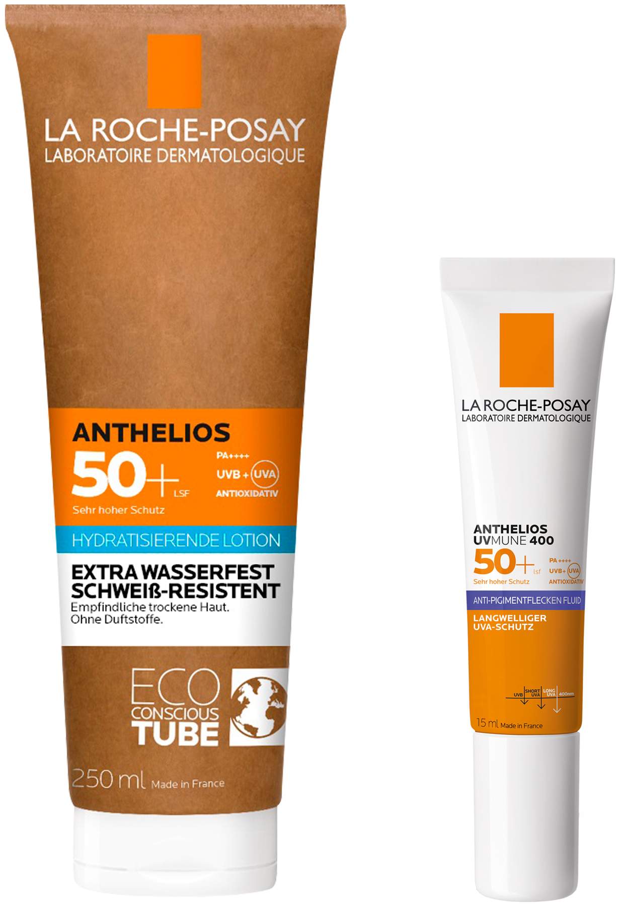 La Roche Posay Anthelios Milch LSF 50+ Papp-Tube 250 ml + gratis La Roche Posay Anthelios Anti-Pigment Fluid 15 ml