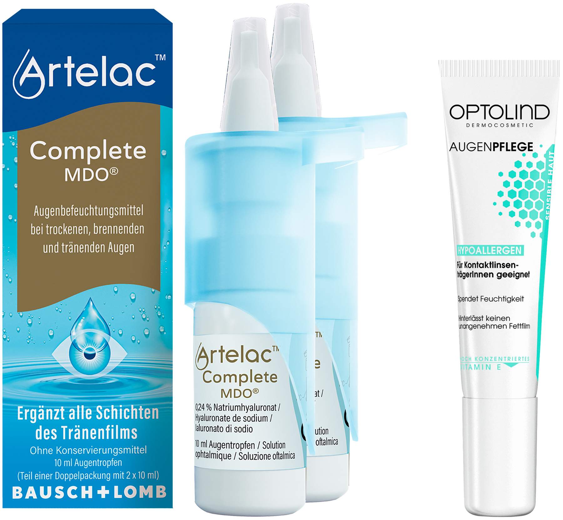 Artelac Complete MDO Augentropfen + gratis Optolind Empflindl. Haut Augenpflege 15 ml