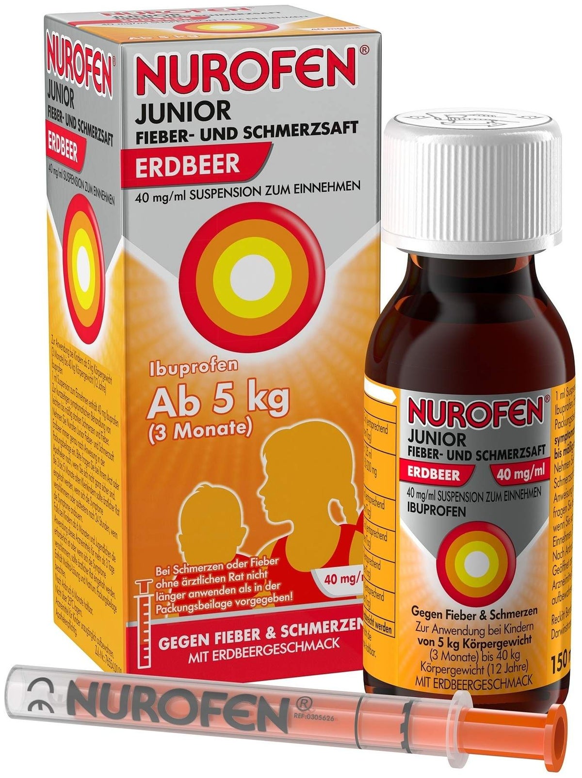 Nurofen Junior Fieber- & Schmerzsaft 40 mg pro 1 ml Erdbeere 150 ml