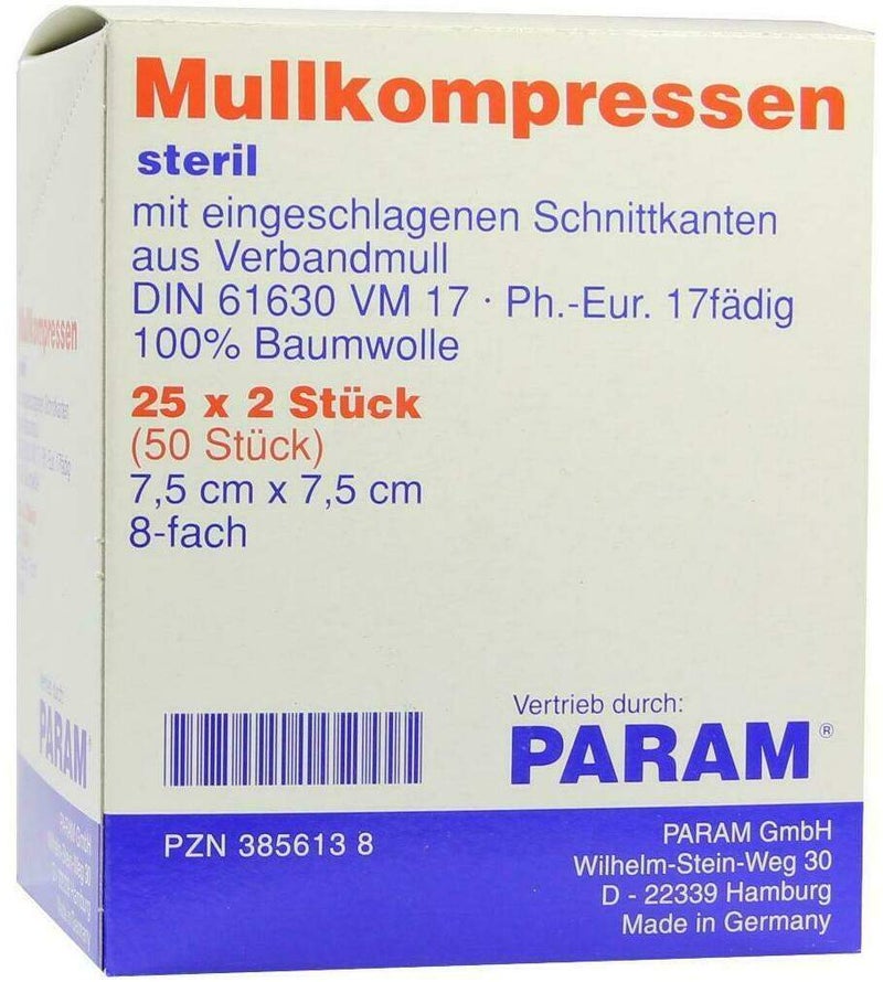 Mullkompressen 7,5 X 7,5 cm 8 - Fach Steril 25 X 2 Kompressen