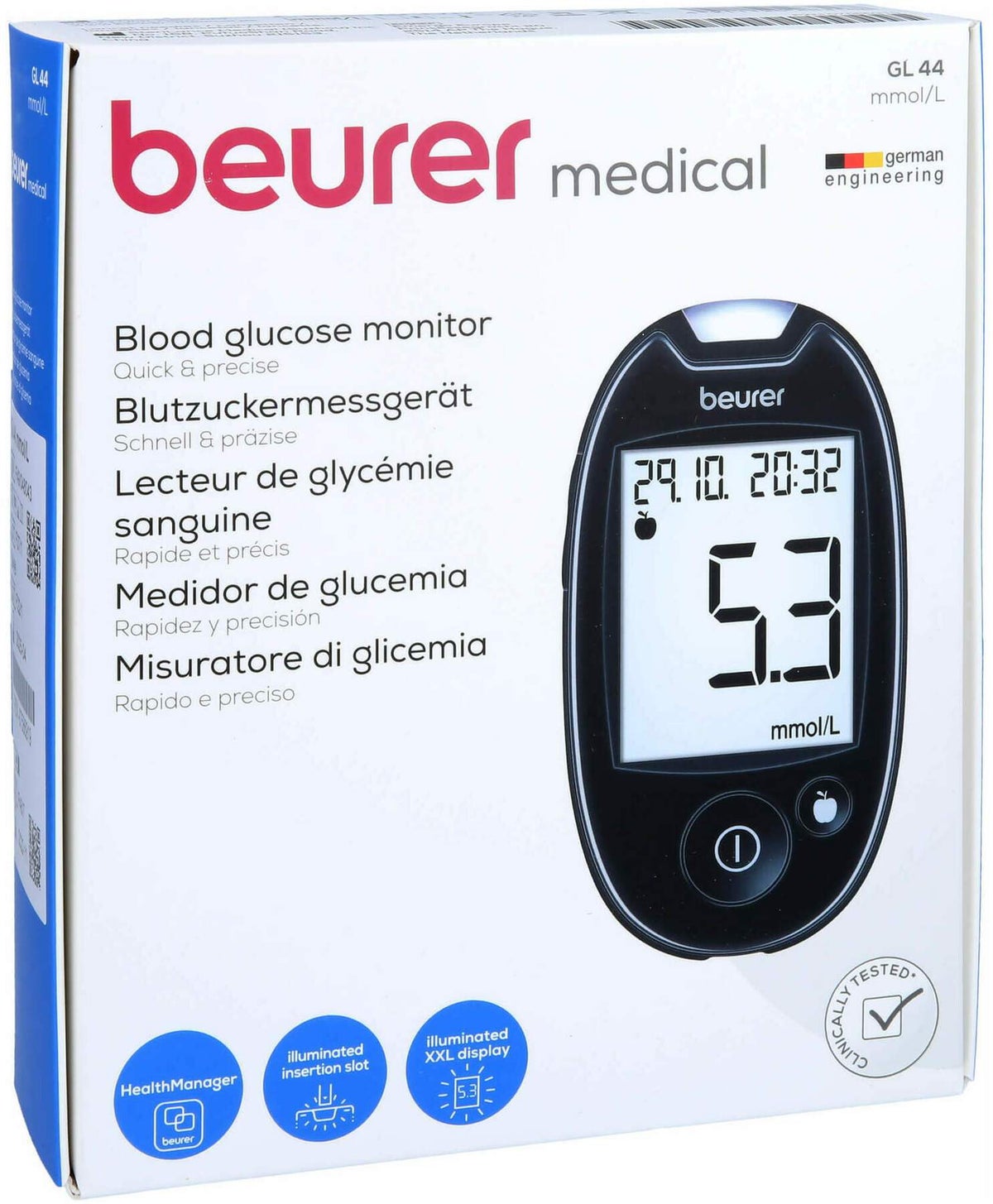 Beurer Gl44 Blutzuckermessgerät mmol je L schwarz