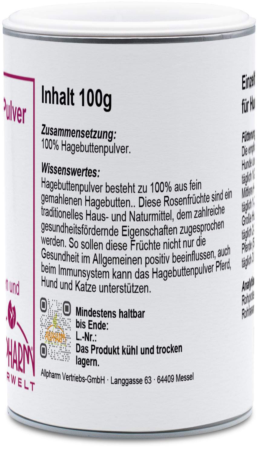 Hagebutten 100 g Pulver für Haustiere und Pferde