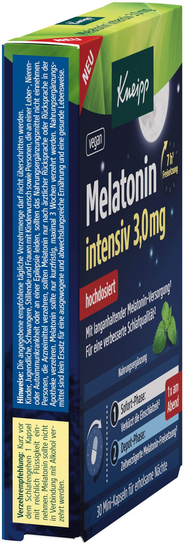 Kneipp Melatonin Intensiv 3,0 mg Hochdosiert 30 Kapseln