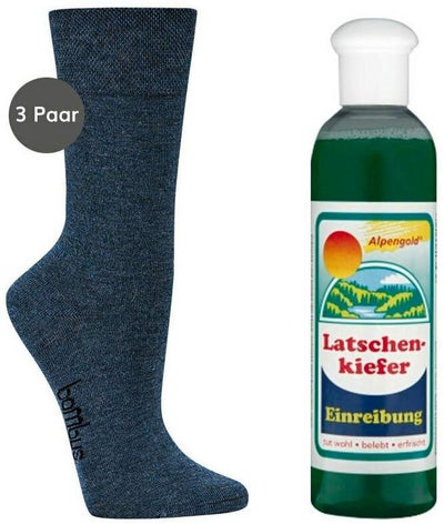 Bambus Wellness-Socken 35-38 Jeansblau 3 Paar + gratis Latschenkiefer Einreibung 250 ml