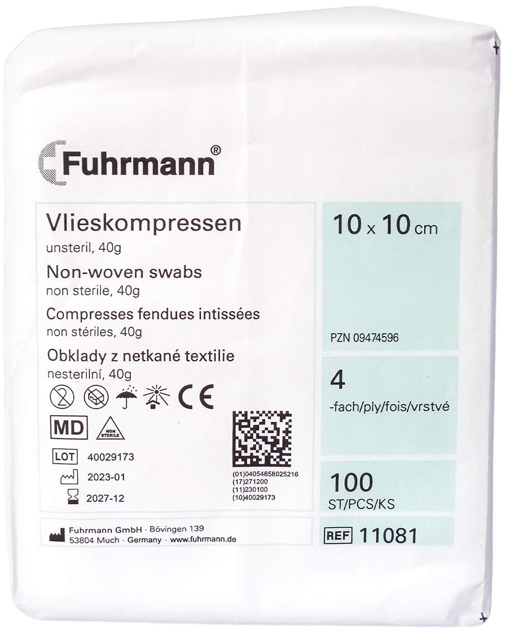 Vlieskompressen 10 X 10 Unsteril 4lagig 40 G 100 Kompressen