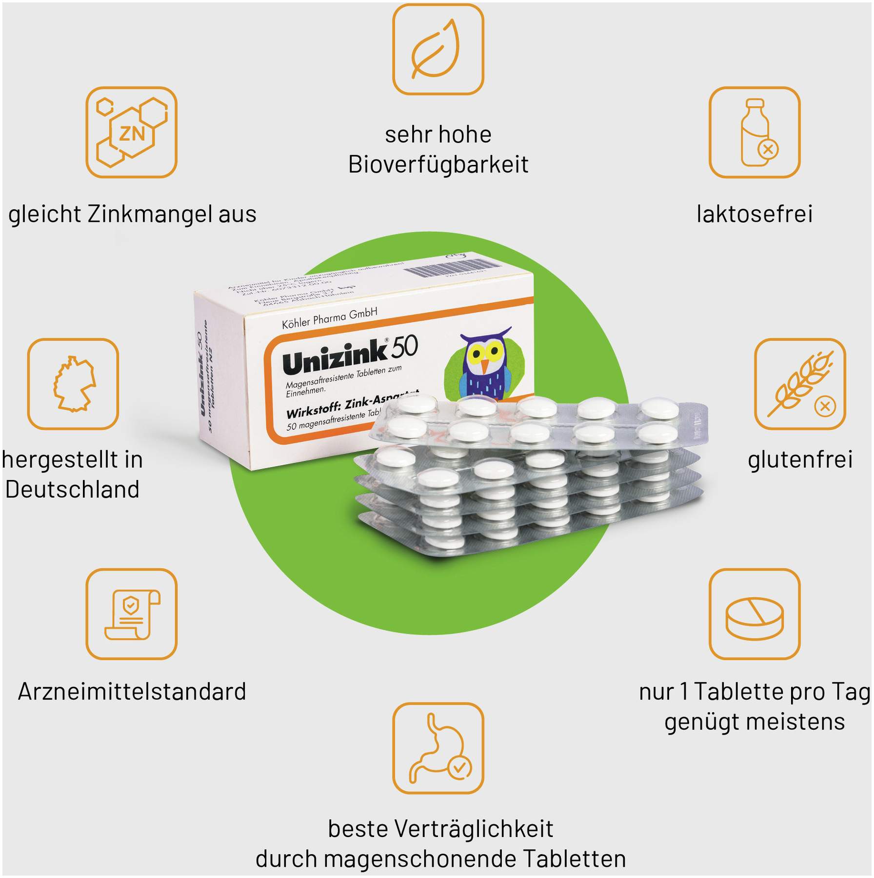 Unizink 50 magensaftresistente Tabletten 50 Stück