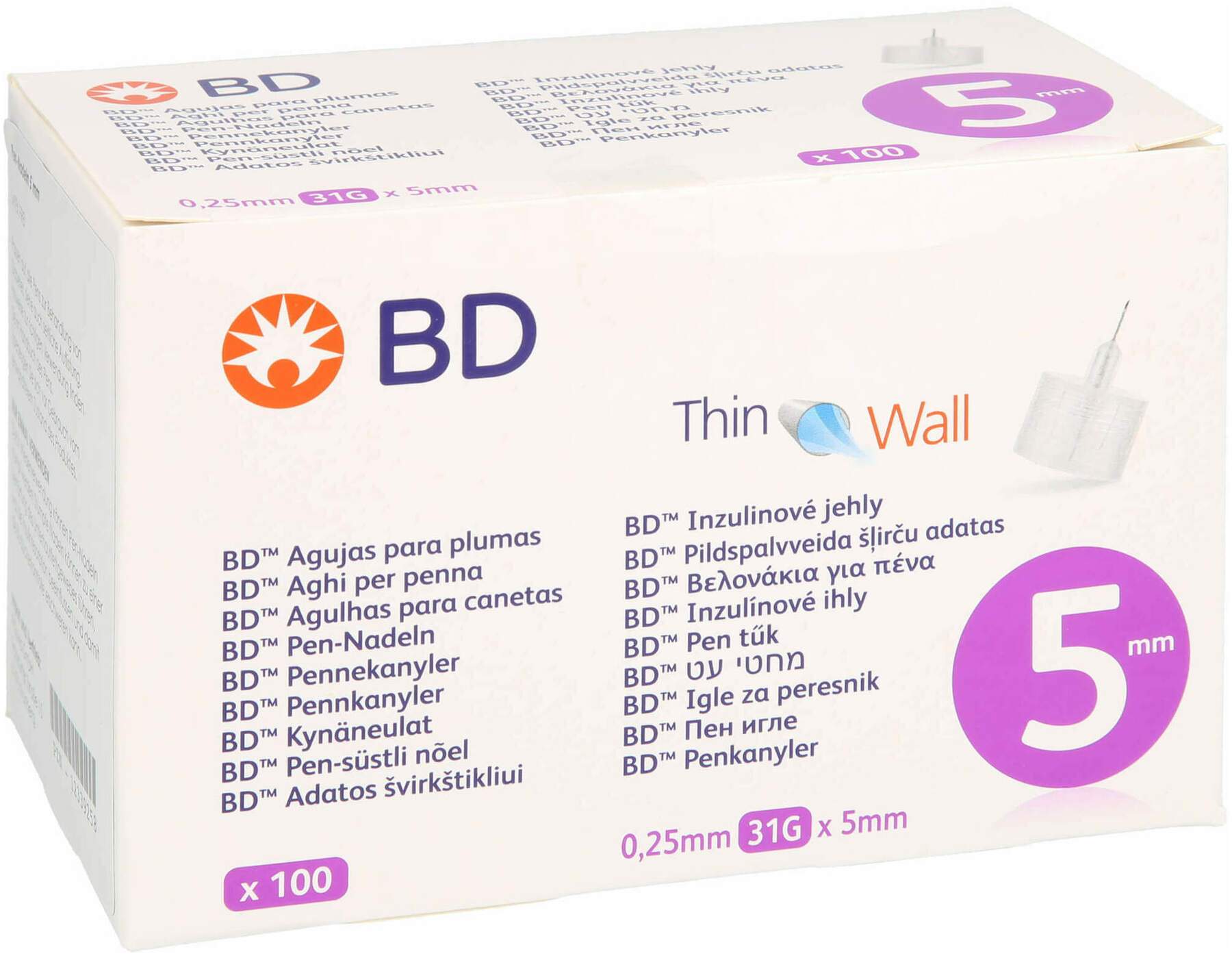 Bd Thin Wall Pen-Nadeln 0,25 31 Gx5 mm