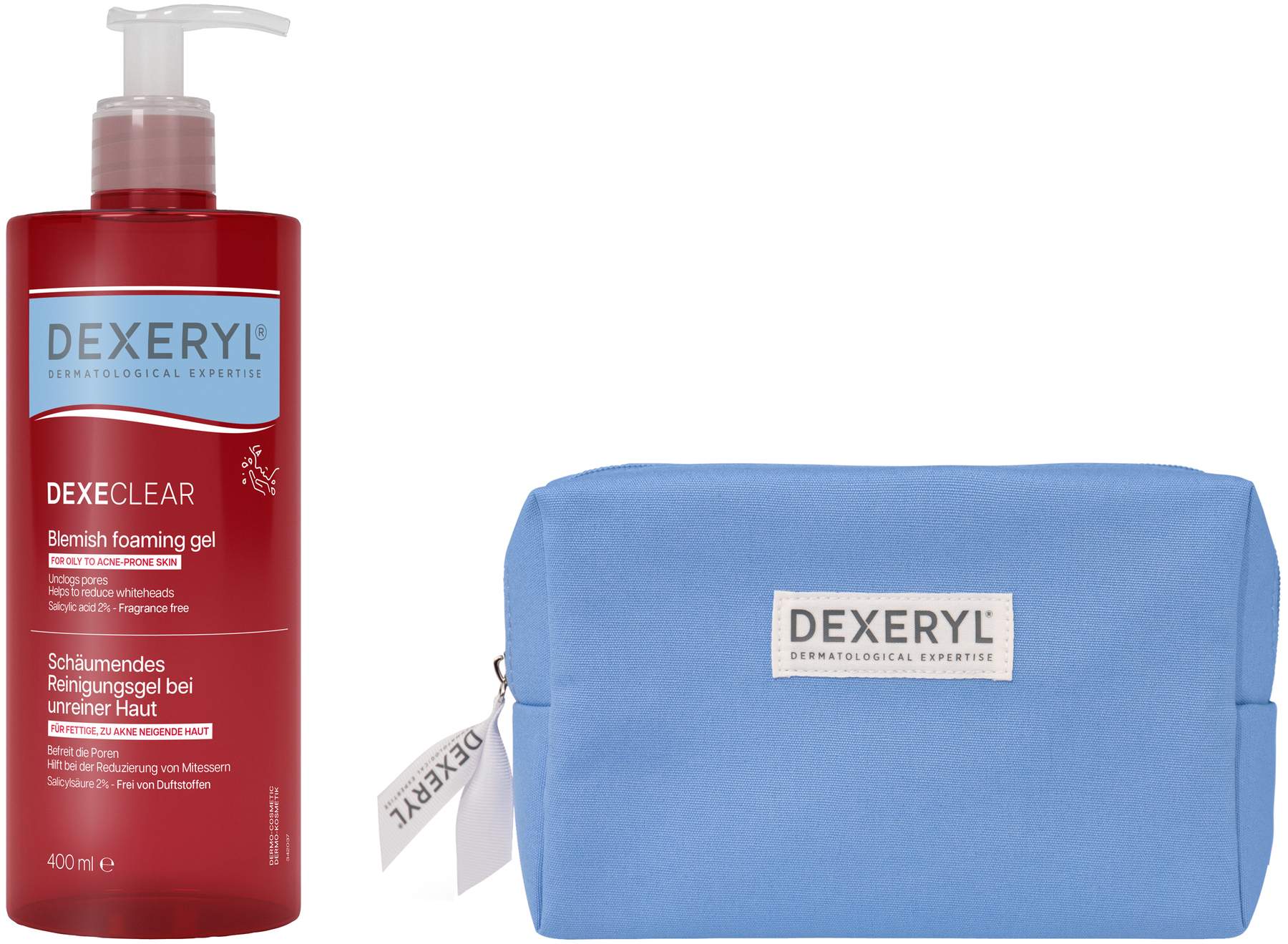 Dexeryl Dexeclear schäumendes Reinigungsgel 400 ml + gratis Kosmetiktasche 1 Stück