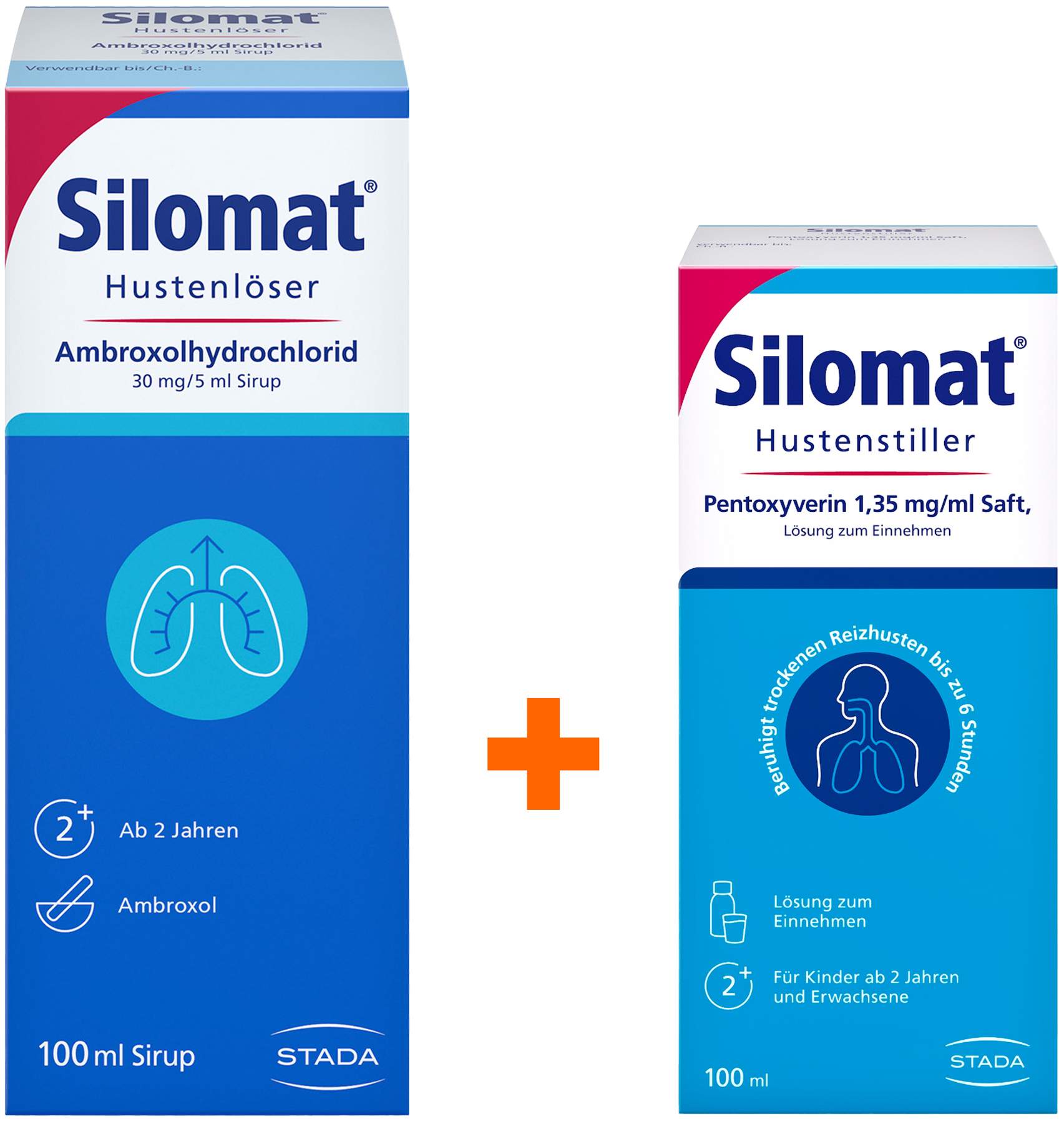 Silomat Hustenlöser Ambroxolhydrochlorid 30mg je 5ml Sirup 100 ml+Silomat Hustenstiller Pentoxyverin 1,35mg je ml 100 ml