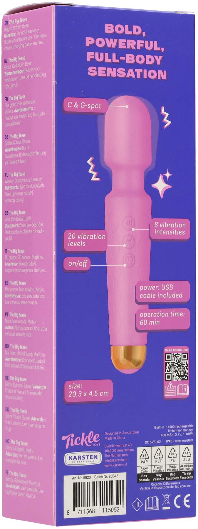 Tickle Toys Big Tease Vibrator, Hot Pink