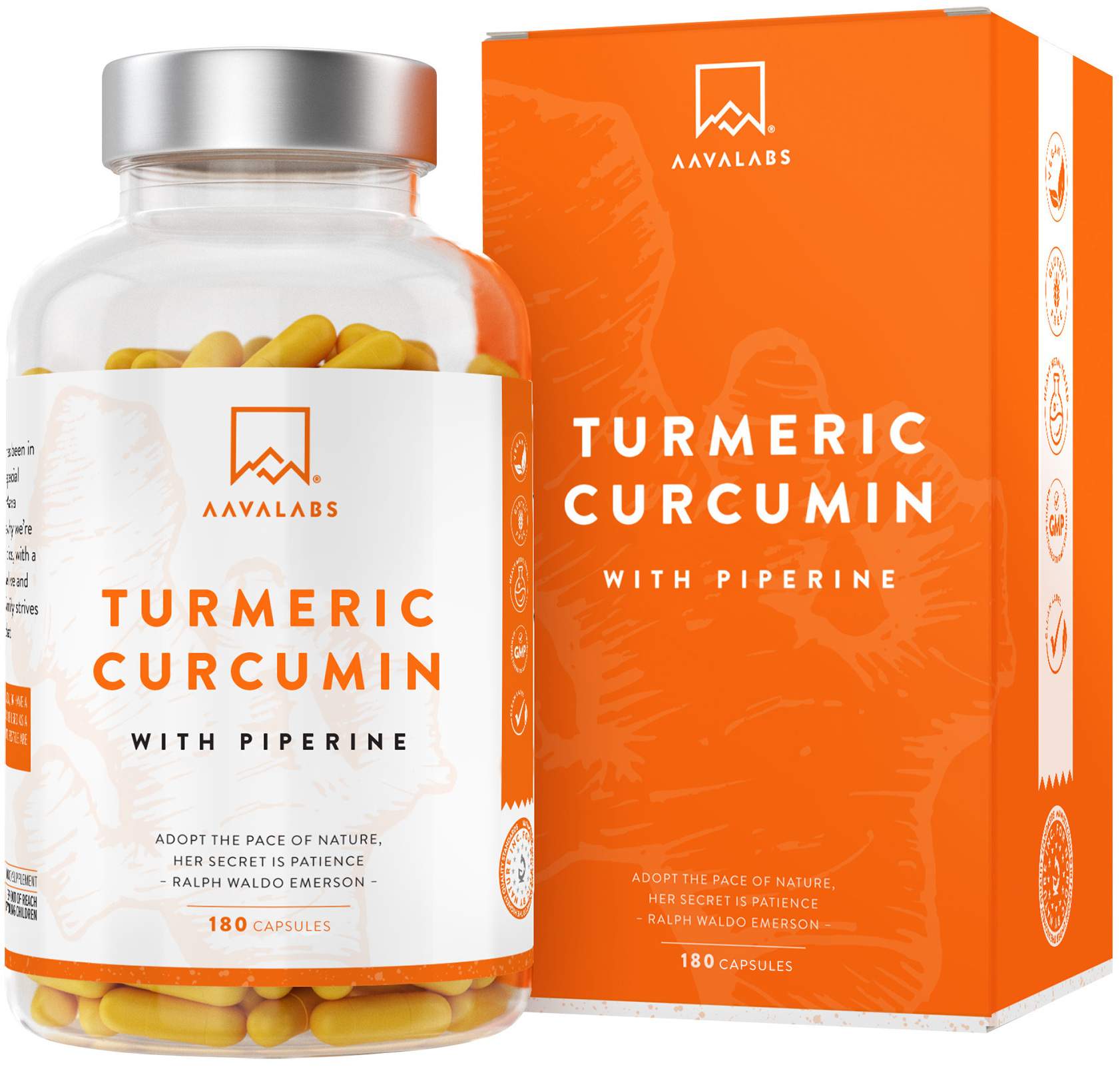 Aavalabs Curcumin + Piperin Vegan 180 Kapseln