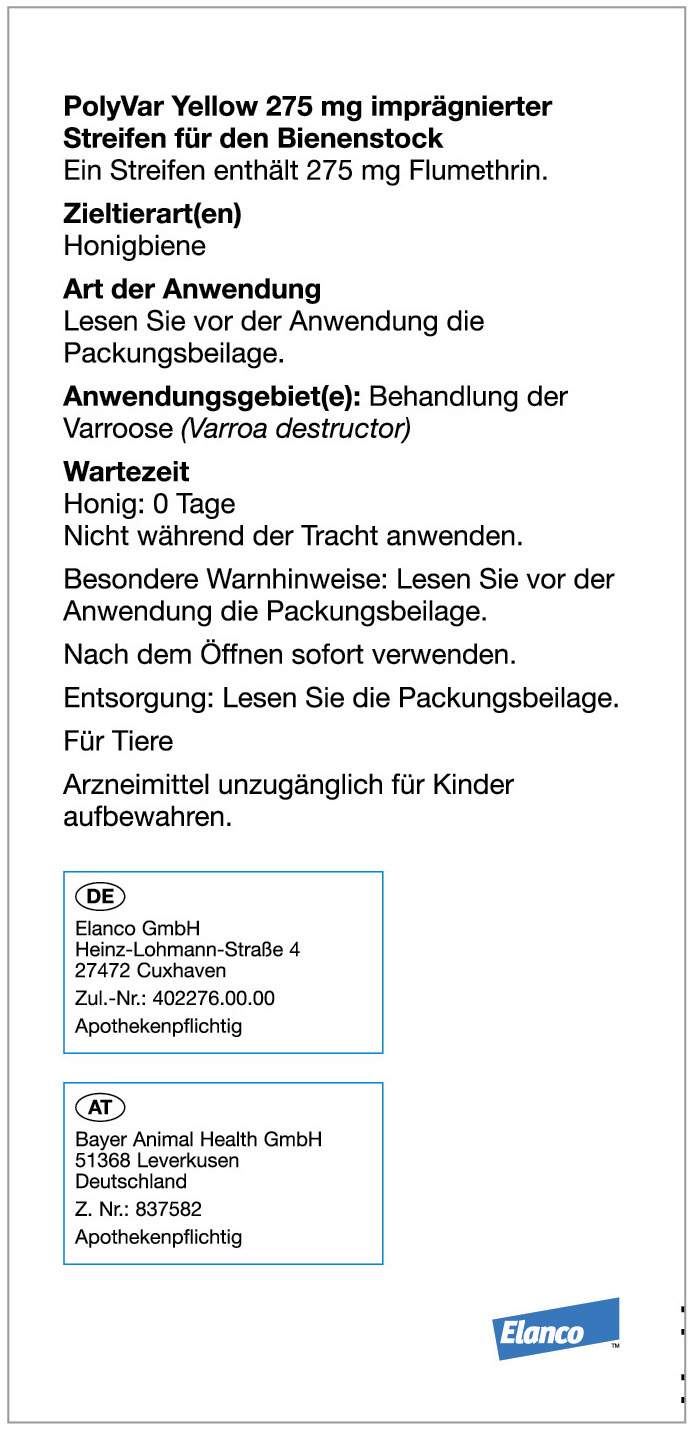 Polyvar Yellow 275 mg imprägnierter Streifen für den Bienenstock 10 Streifen