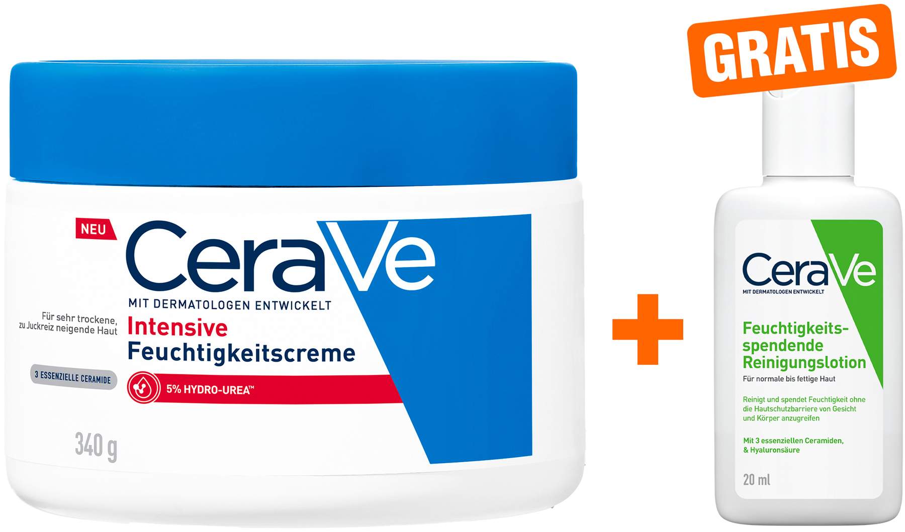 Cerave intensive Feuchtigkeitscreme 340 g + gratis Cerave Feuchtigkeitsspendende Reinigungslotion 20 ml
