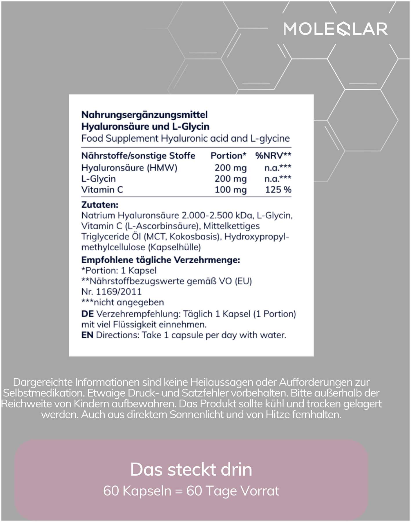 MoleQlar Longevity Hyaluron 60 Kapseln
