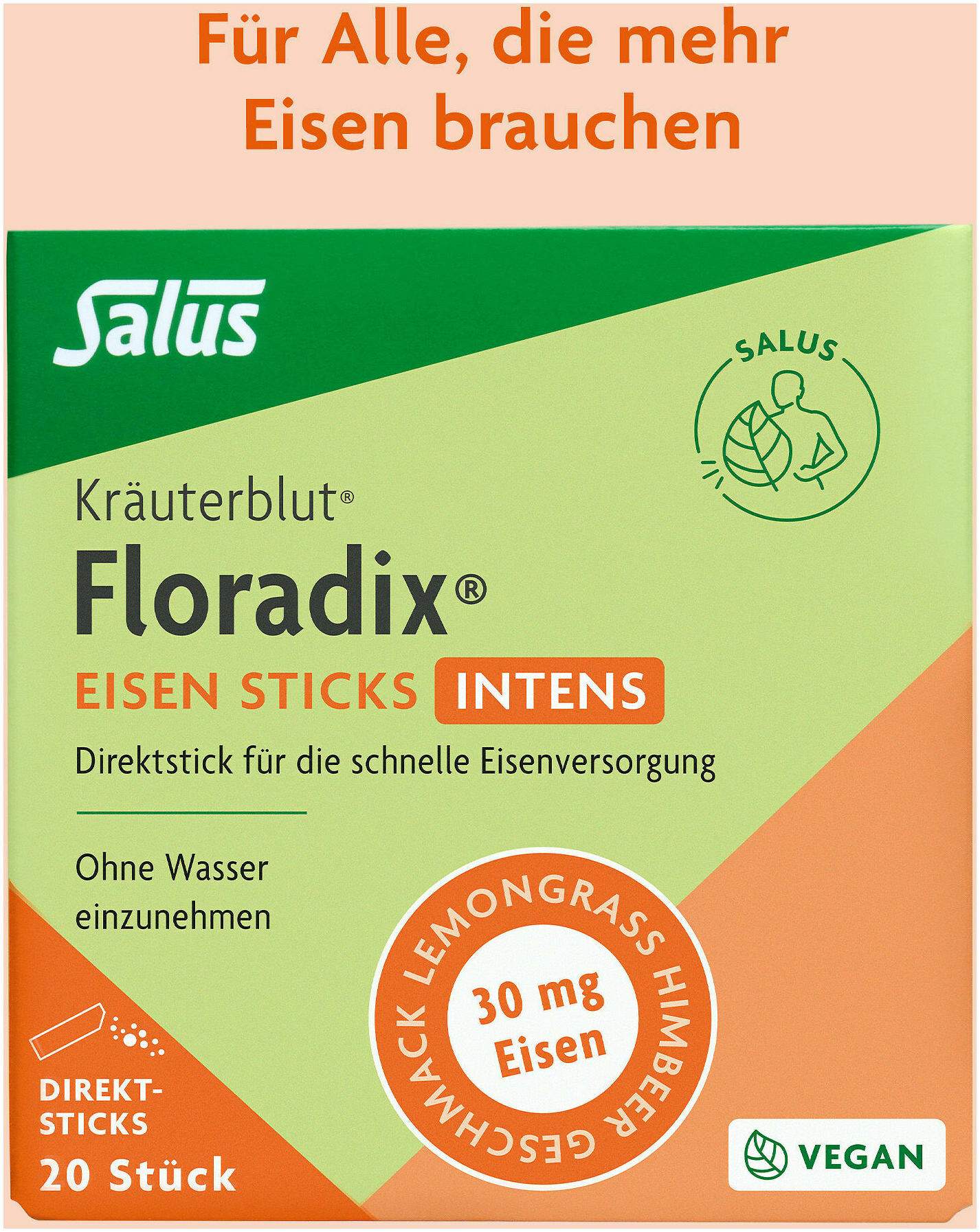 Floradix Eisen Sticks intens Pulver 20 Stück