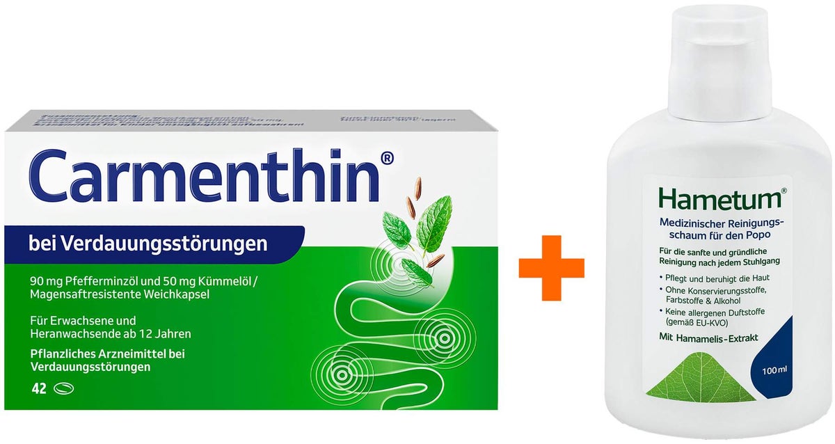 Carmenthin bei Verdauungsstörungen 42 magensaftresistente Weichkapseln + Hametum Medizinischer Reinigungsschaum 100 ml