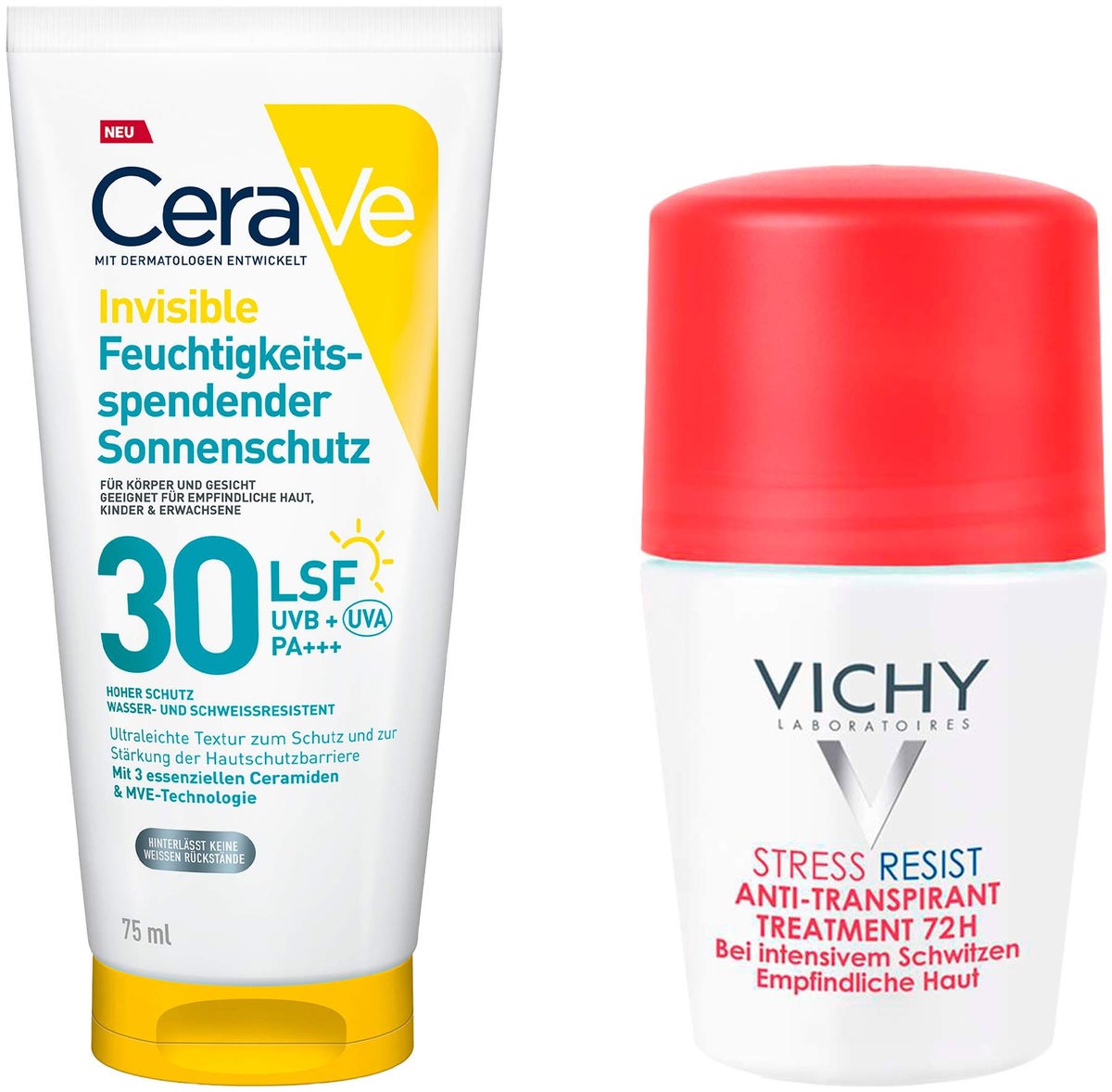 CeraVe Invisible Feuchtigkeitsspendender Sonnenschutz LSF 30 75 ml + gratis Vichy Deo Stress Resist 72h 50 ml