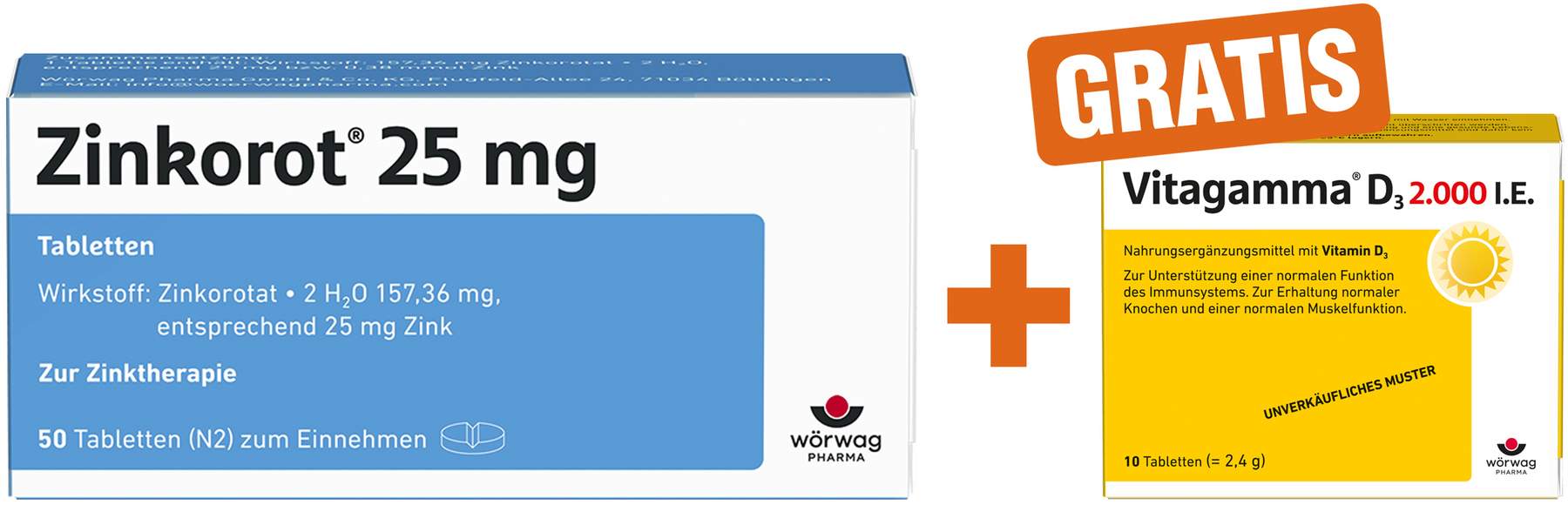 Zinkorot 25 mg 50 Tabletten + gratis Vitagamma D3 2.000 I.E 10 Tabletten