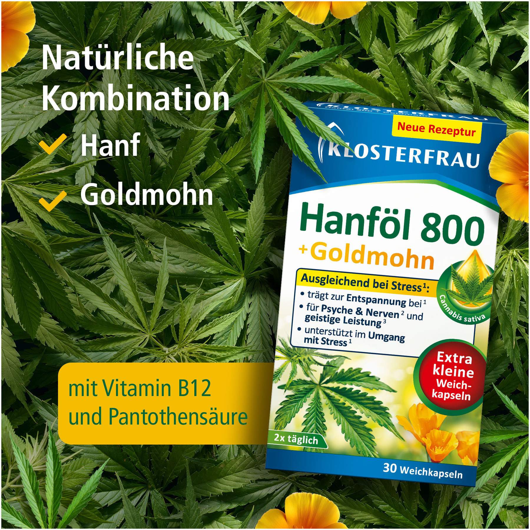 Klosterfrau Hanföl 800 mg + Goldmohn 30 Weichkapseln