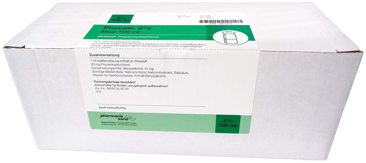 Procain Pharmarissano 2% Maxi Inj.-Lsg.Flasche 10 X 100 ml