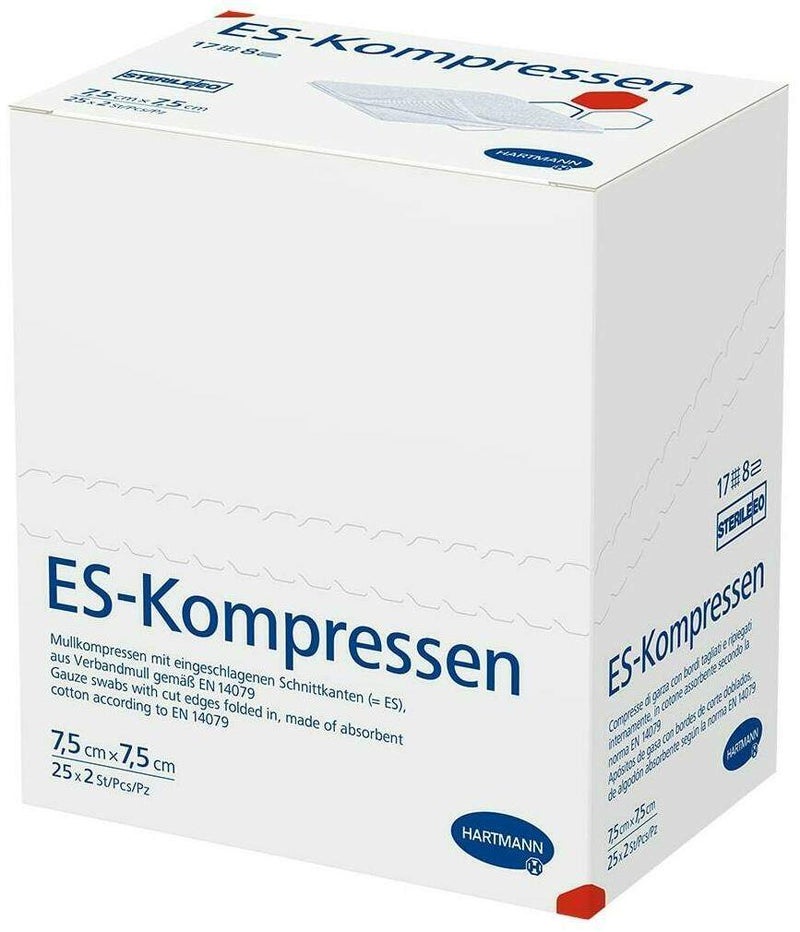 Es-Kompressen Steril 7,5 X 7,5 cm 8fach 25 X 2 Stück