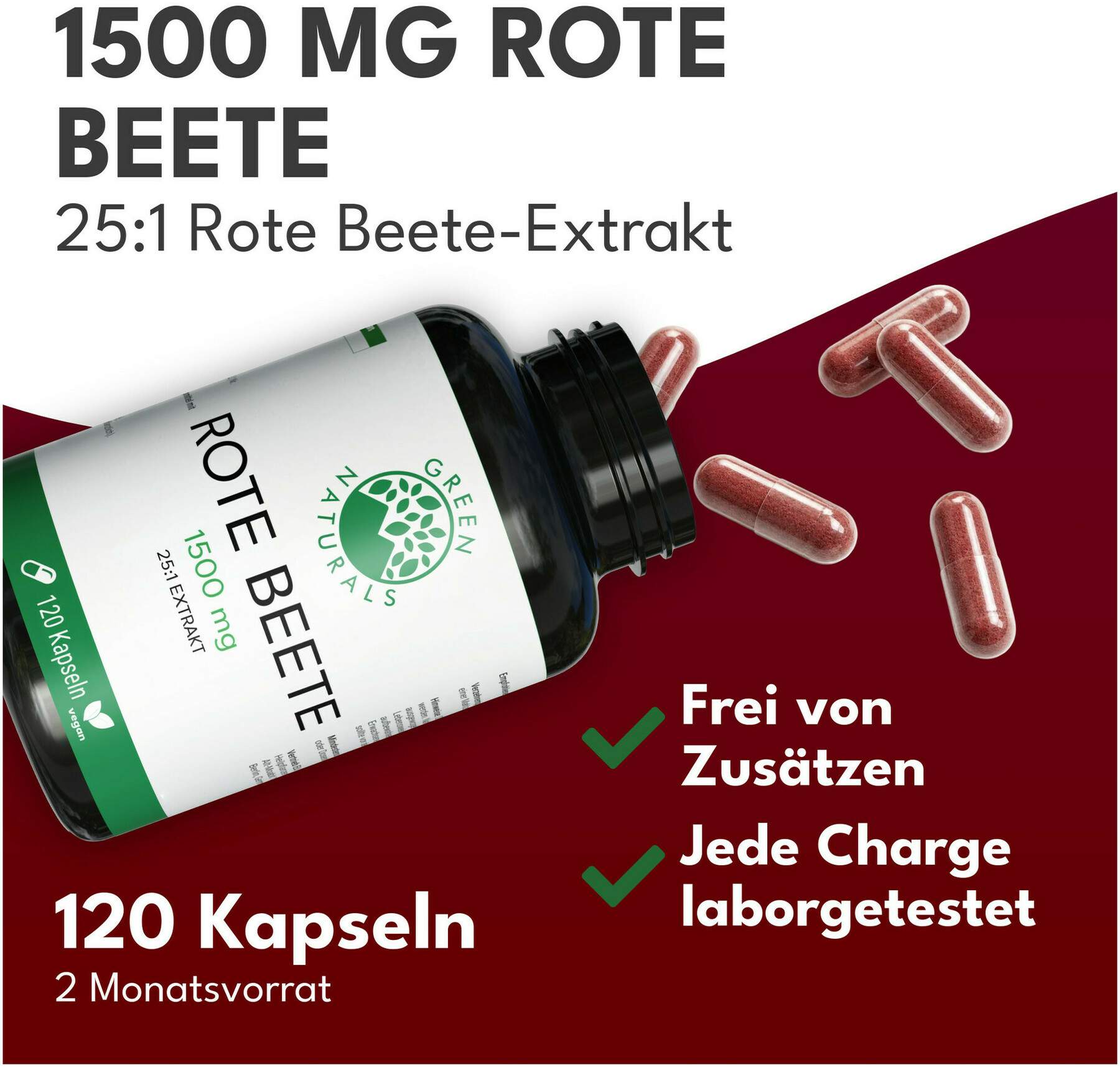 Green Naturals rote Beete 1500 mg 120 Kapseln vegan