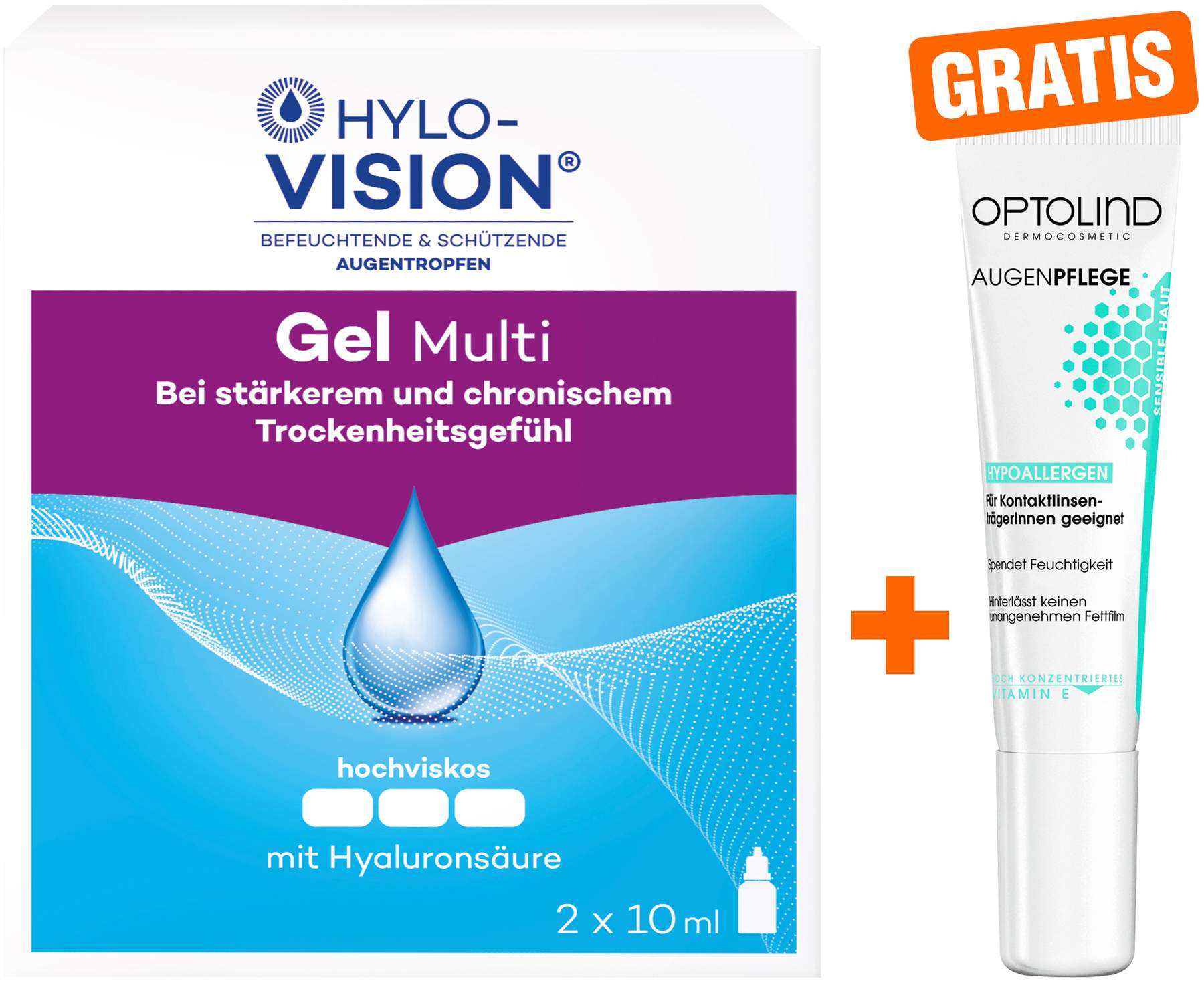 Hylo Vision Gel multi Augentropfen + gratis Optolind Empflindl. Haut Augenpflege 15 ml