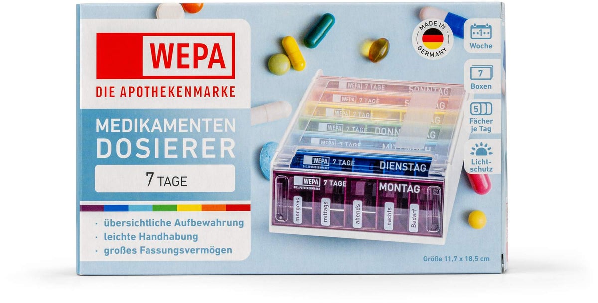 WEPA Medikamentendosierer für 7 Tage mit UV-Schutz in Regenbogenfarben
