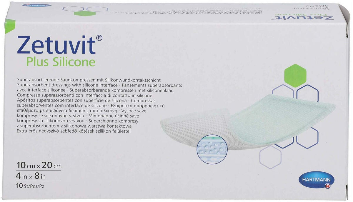 Zetuvit Plus Silicone Steril 10 X 20 cm 10 Stück